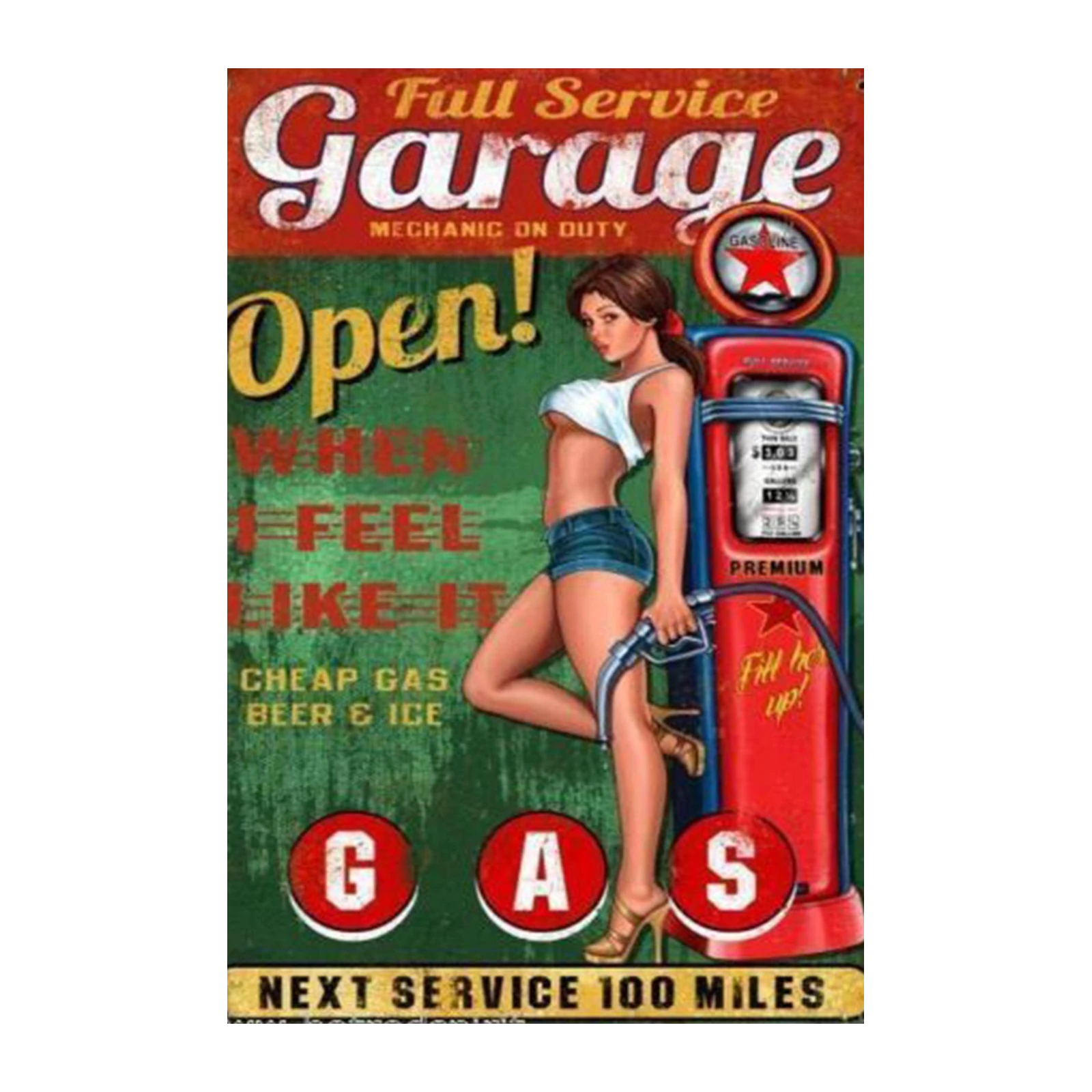 Retro Garage Pin-Up Gas Station Wall Art