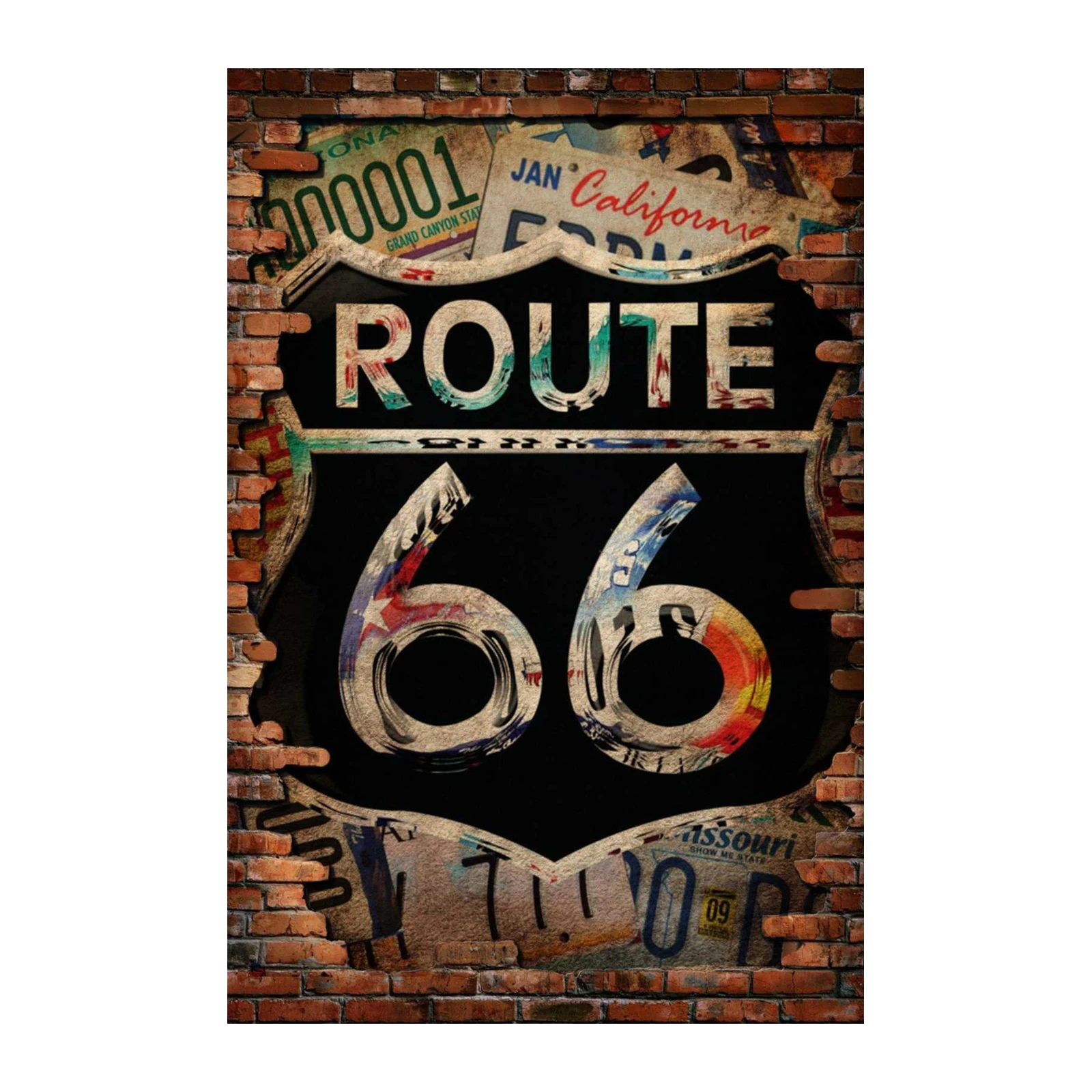 Retro Route 66 Americana Brick Wall Wall Art