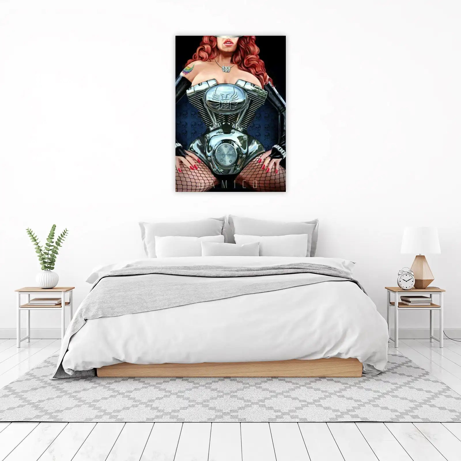 Chrome Biker Babe & Motorcycle Engine Wall Art