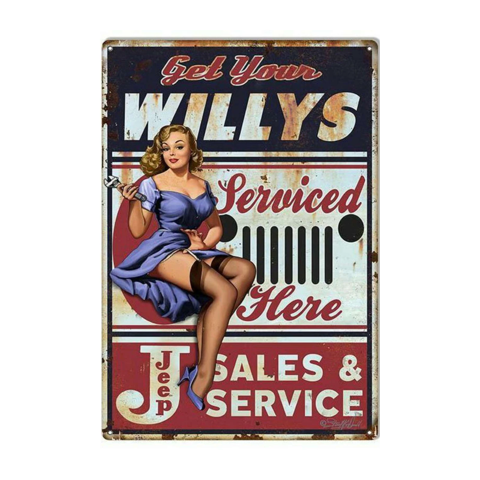 Vintage Jeep Willys Pin-Up Garage Metal Wall Art Wall Art