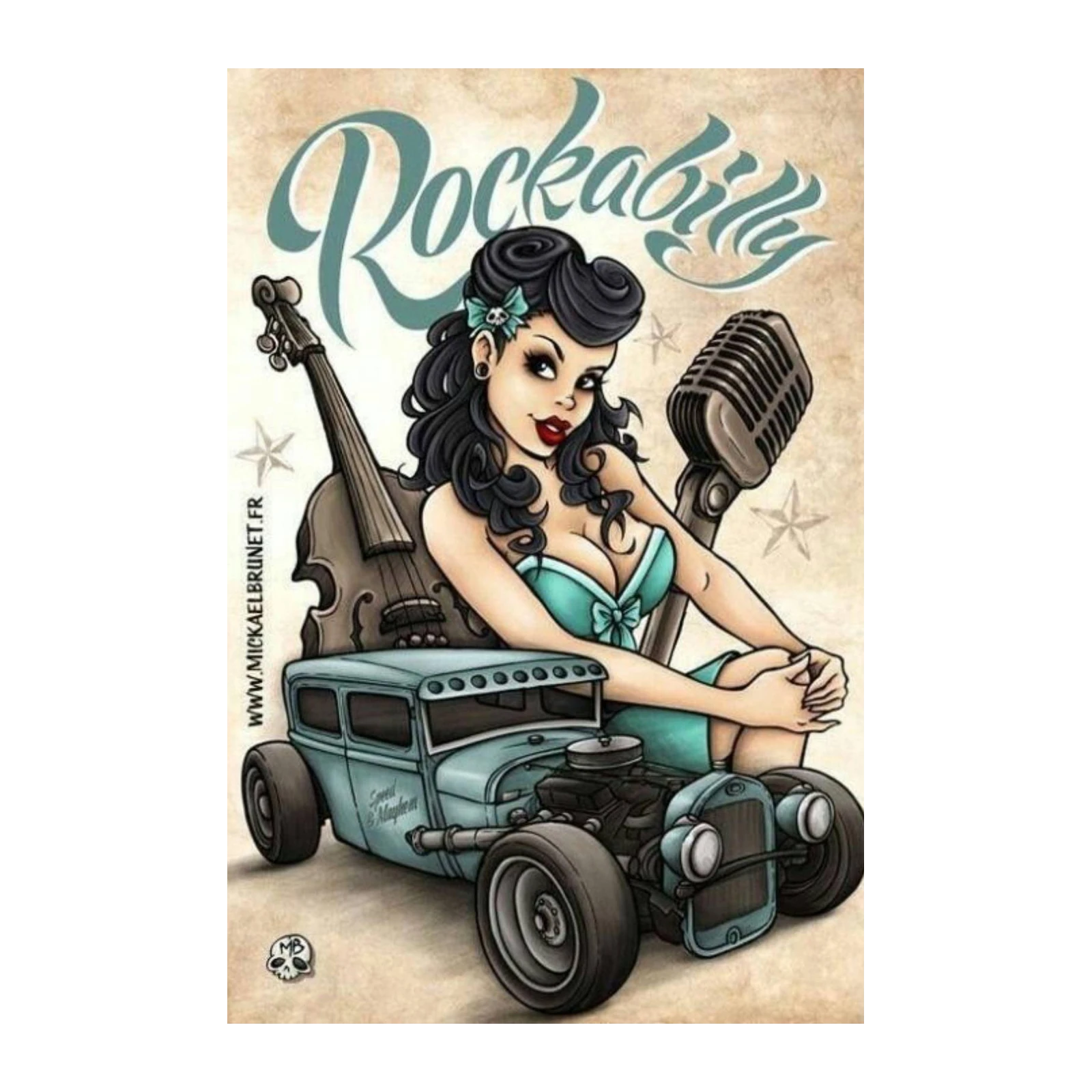 Retro Rockabilly Pin-Up Hot Rod Wall Art