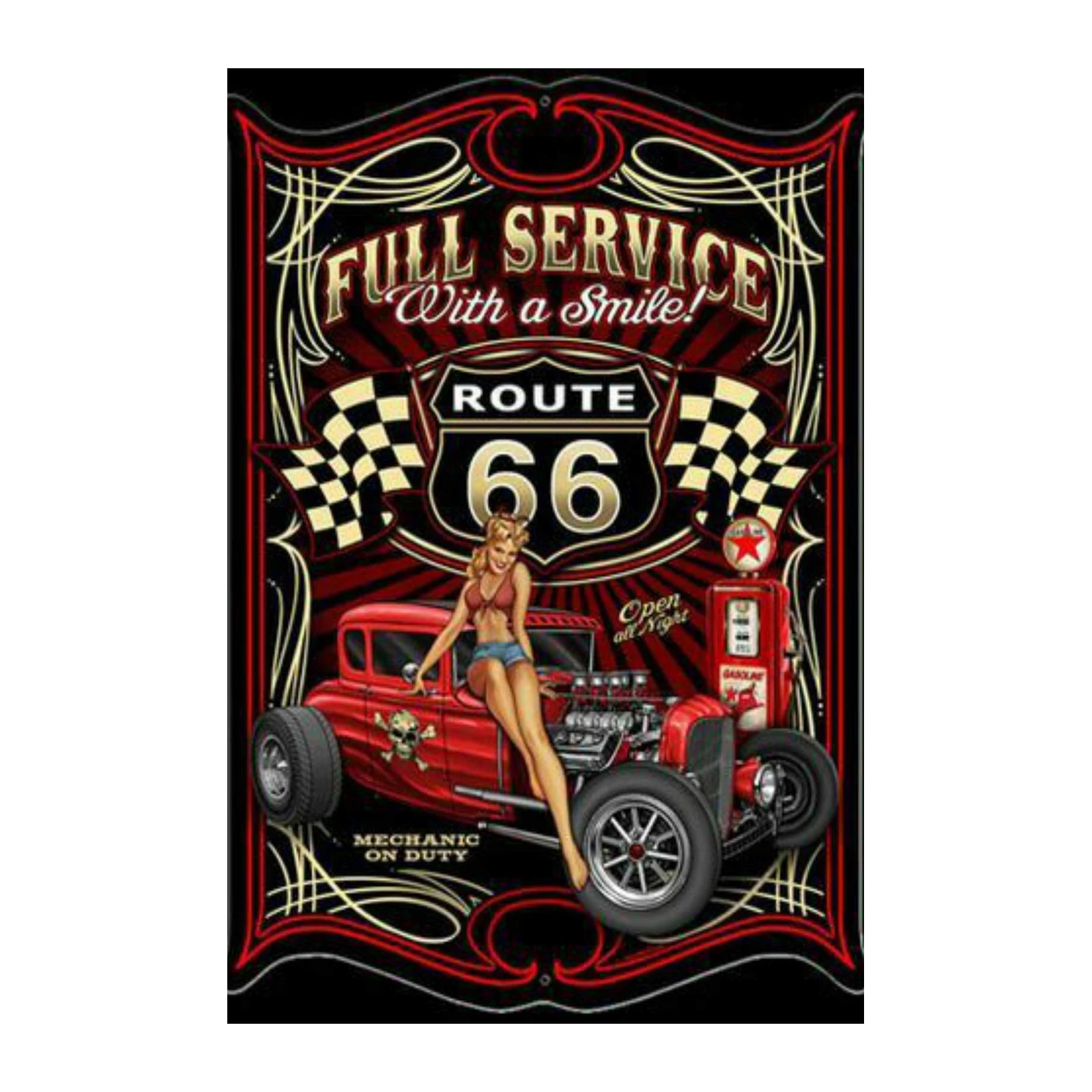 Route 66 Hot Rod Pin-Up Wall Art