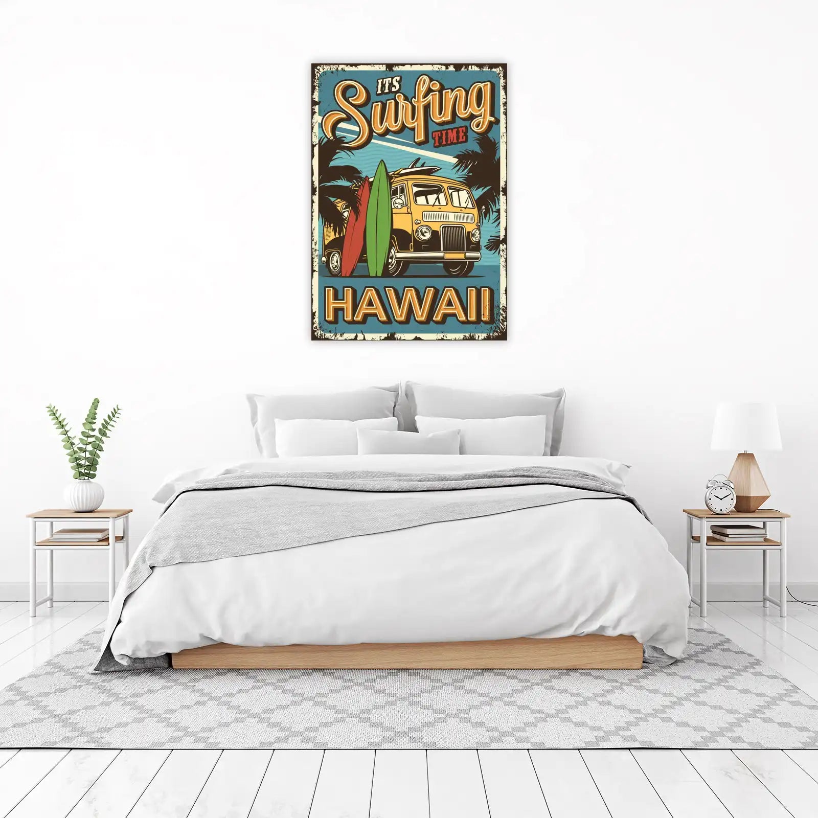 Vintage Hawaii Surfing Van Wall Art
