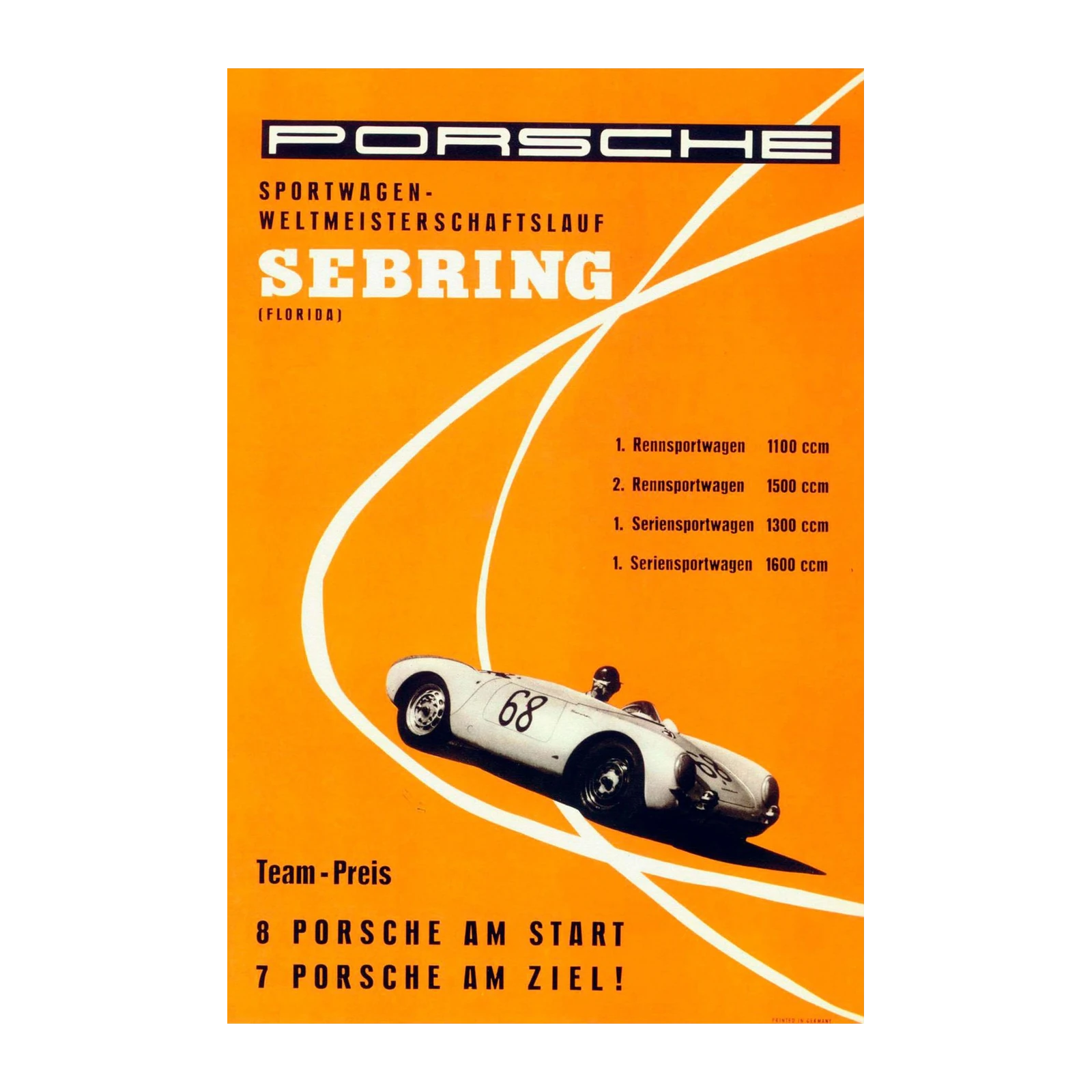 Vintage Porsche Sebring Race Art Wall Art