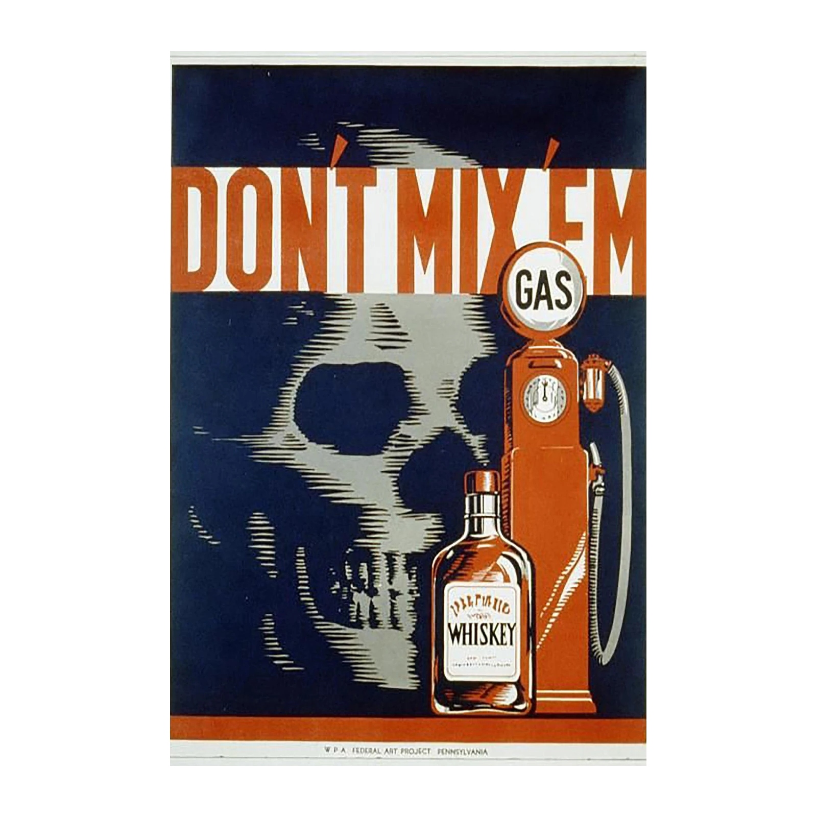 Vintage 'Don't Mix Em' Skull Gas Station Whiskey Wall Art