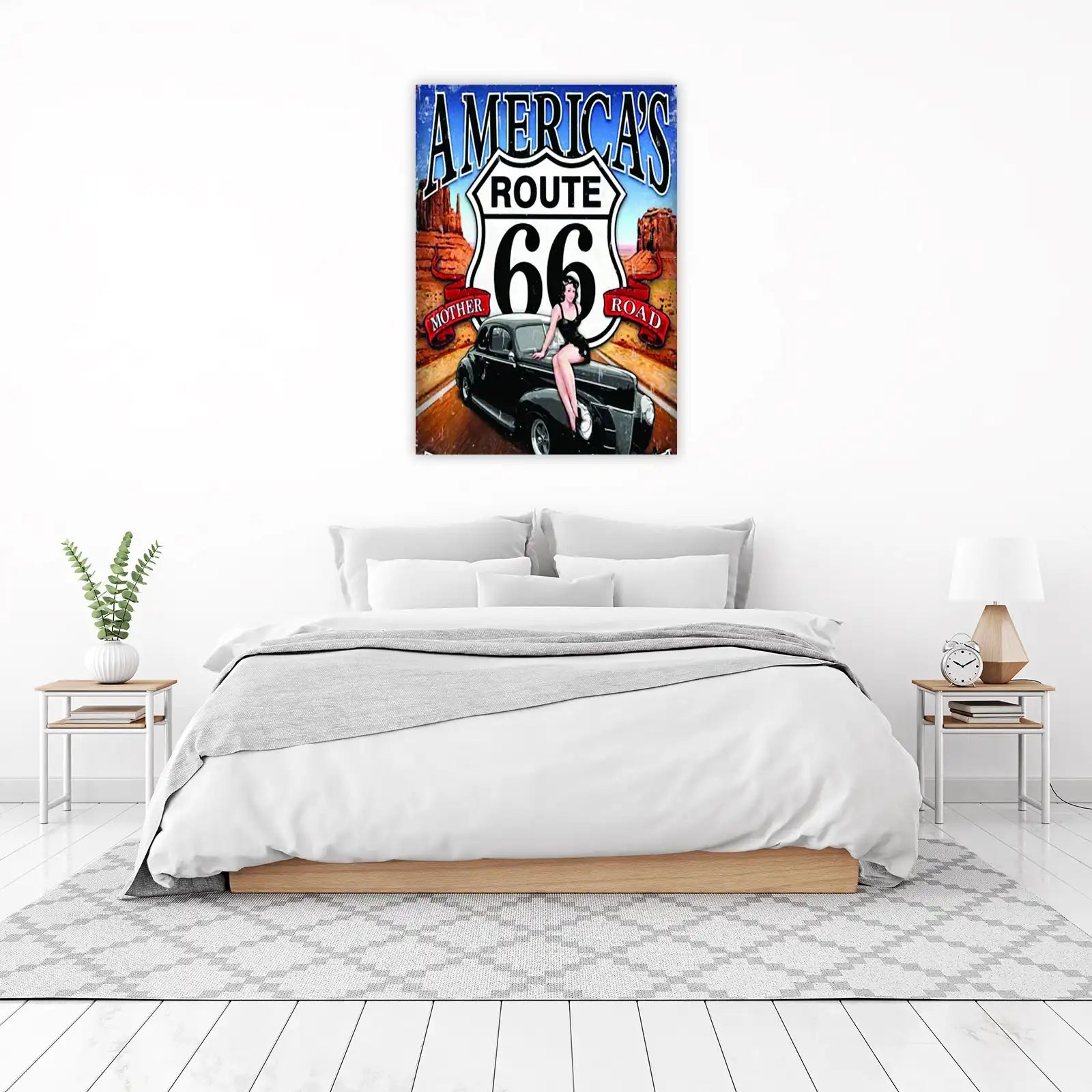 Retro Route 66 Pin-Up Car Wall Art