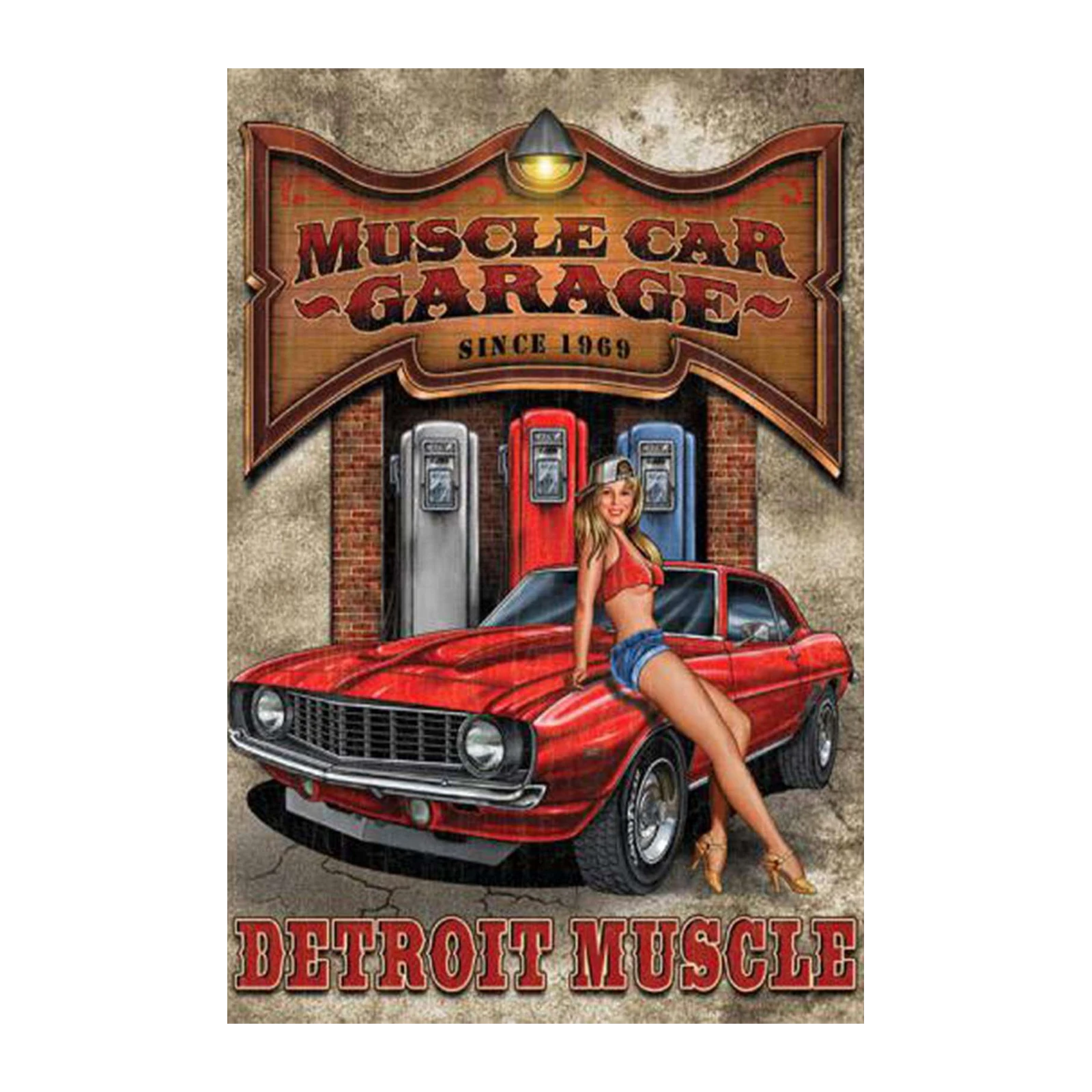 Retro Muscle Car Garage Pin-up Wall Art