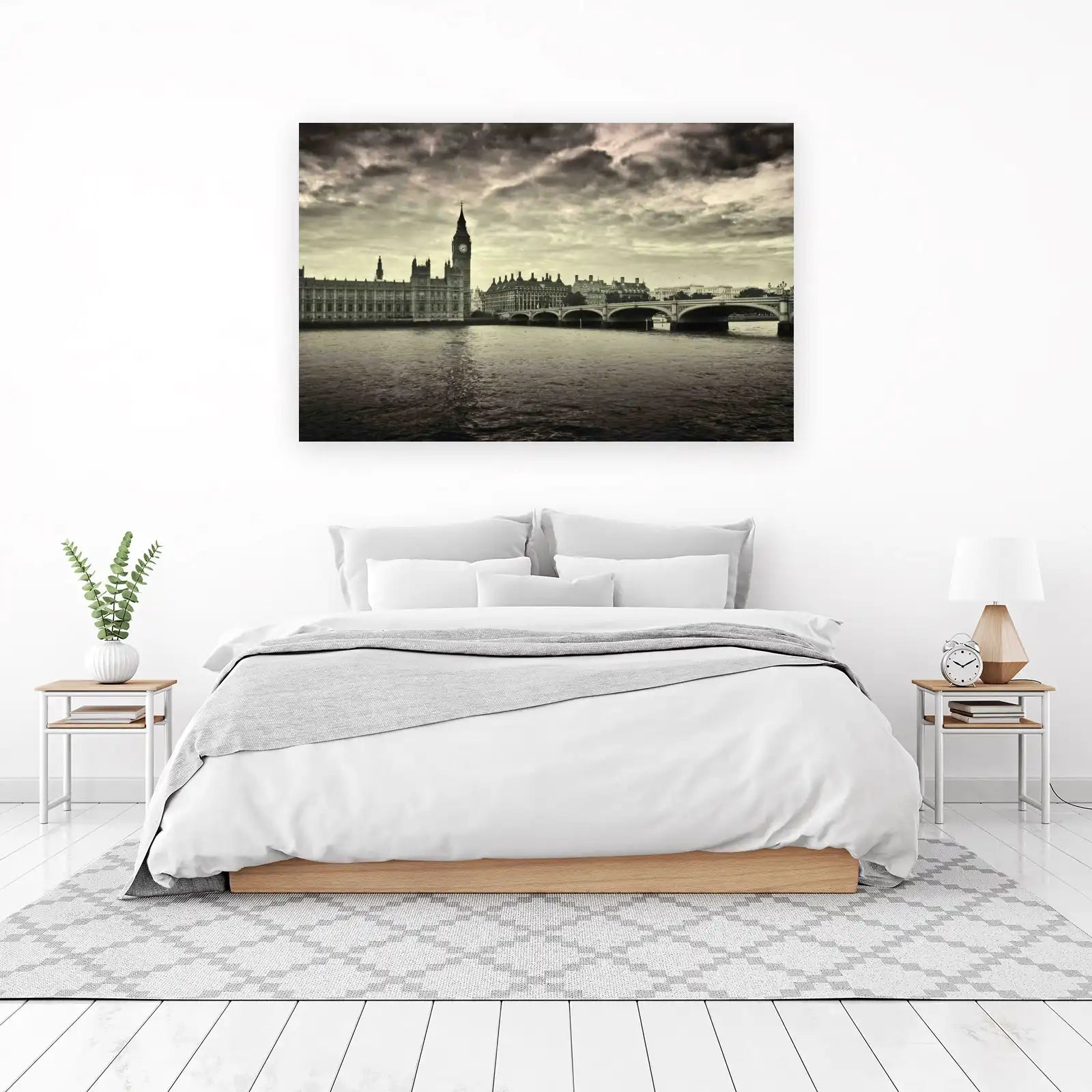 London Big Ben Thames Bridge Sepia Wall Art
