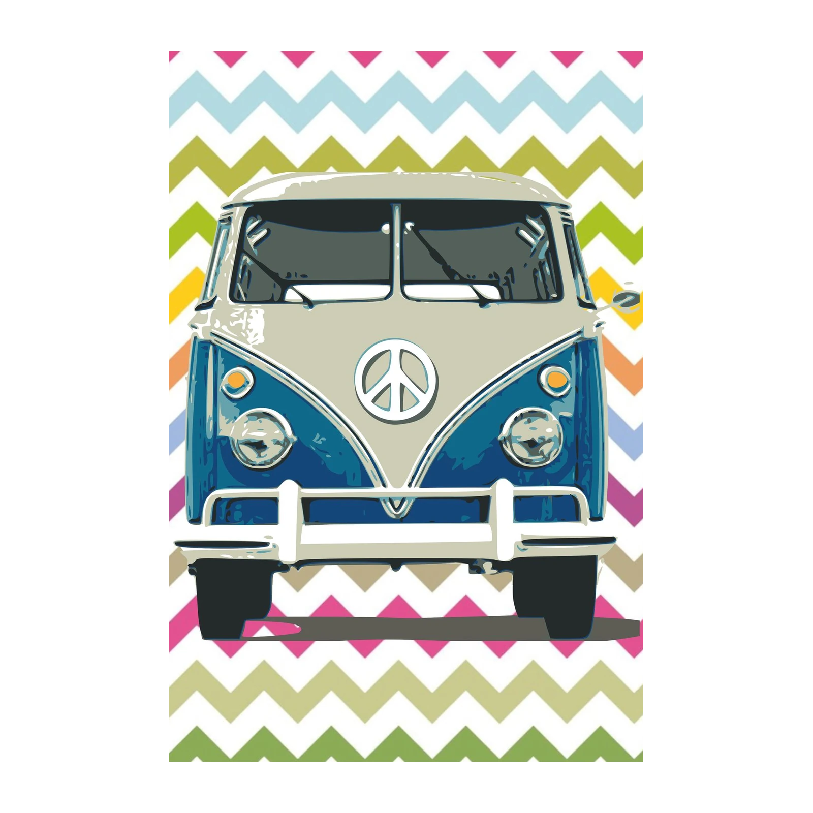 Retro Blue VW Van Peace Sign Wall Art