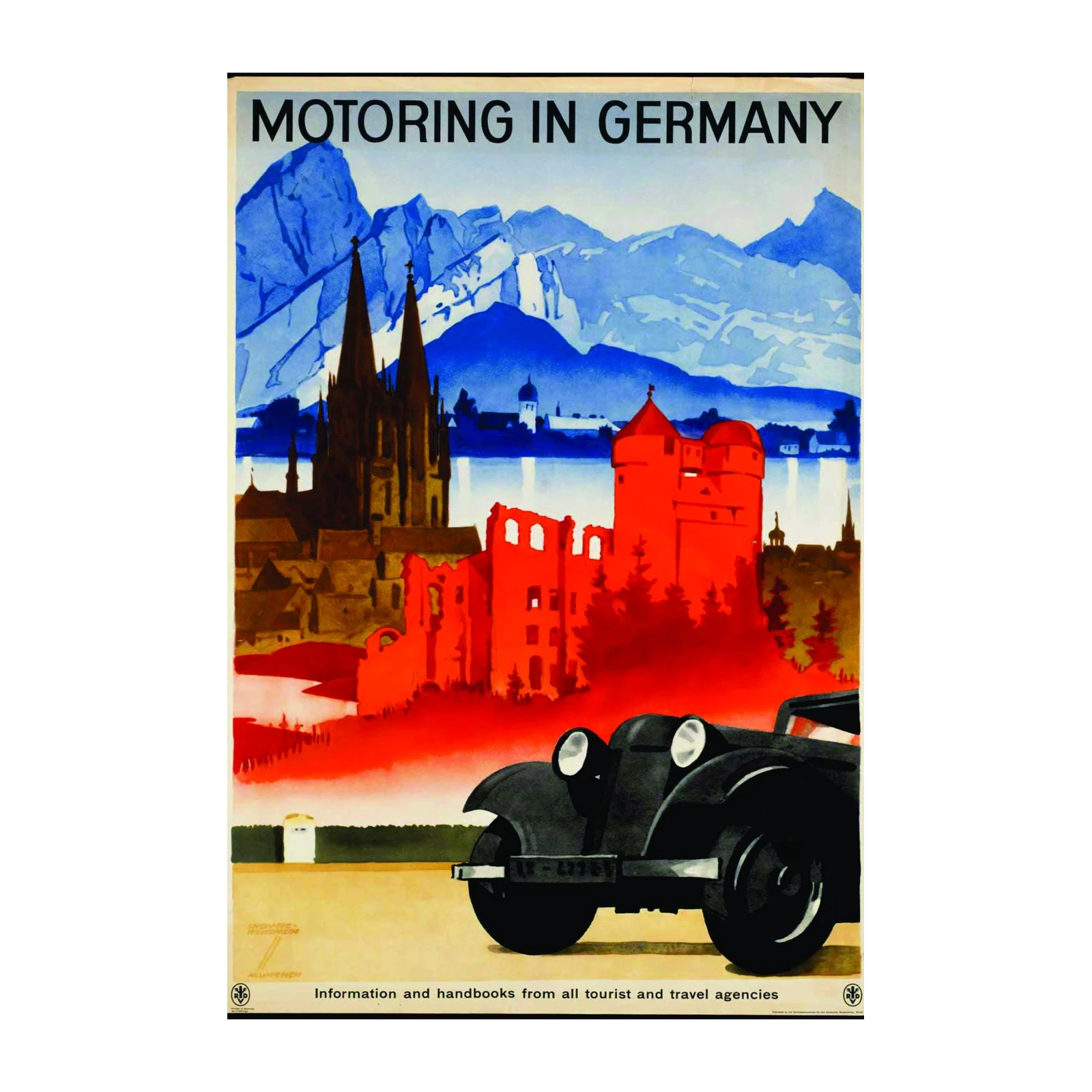 Vintage Motoring Germany Travel Art Wall Art
