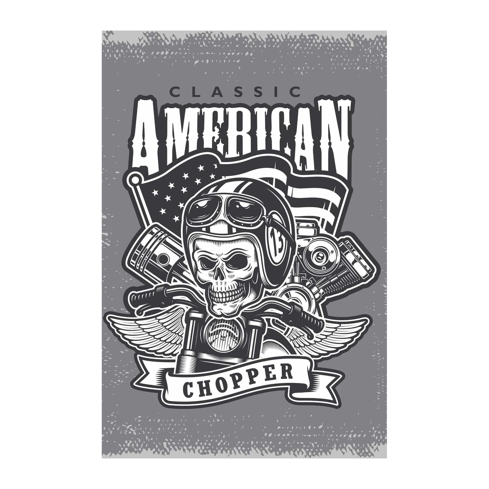 Classic American Chopper Skull Motorcycle Wall Art