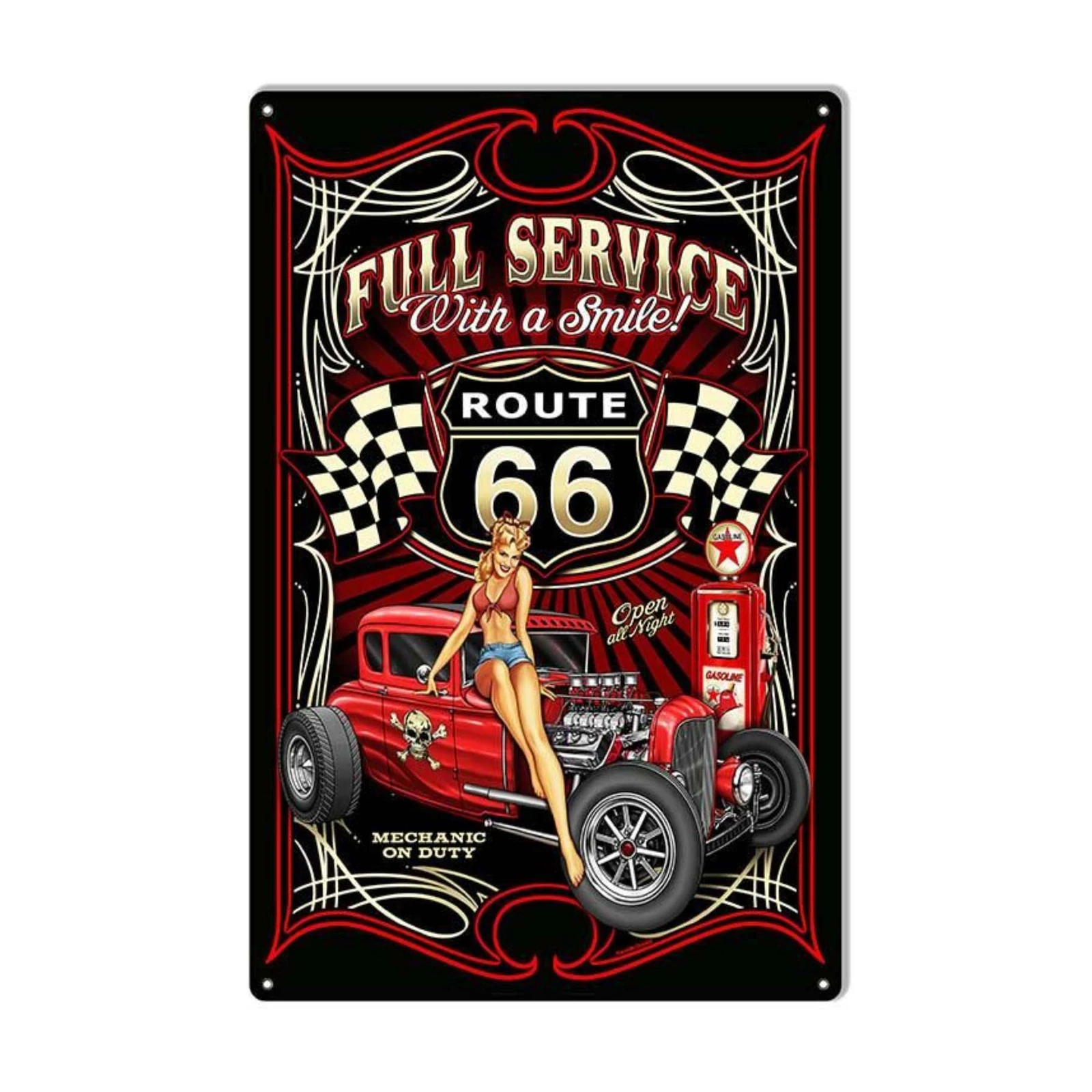 Route 66 Pin-up Hot Rod Wall Art