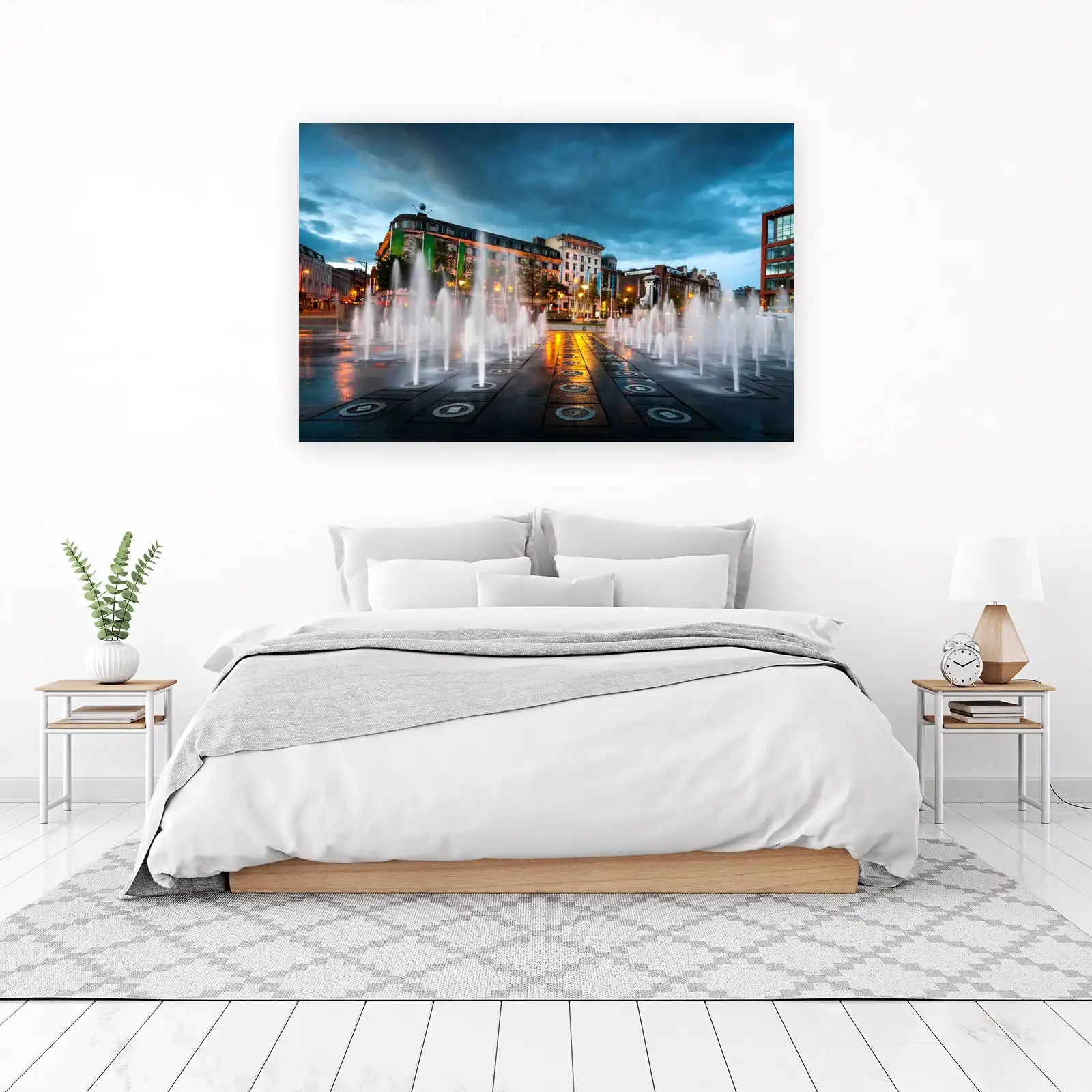 Urban Fountain at Dusk Wall Art