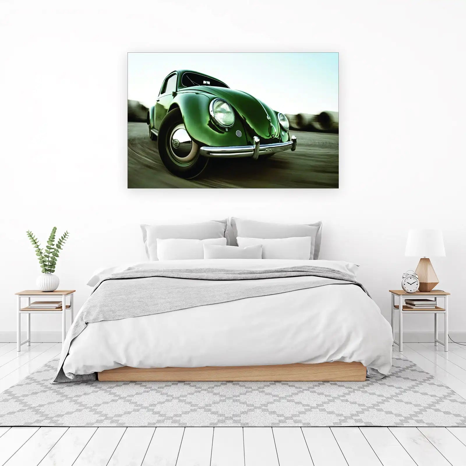 Classic Green VW Beetle Road Trip Wall Art