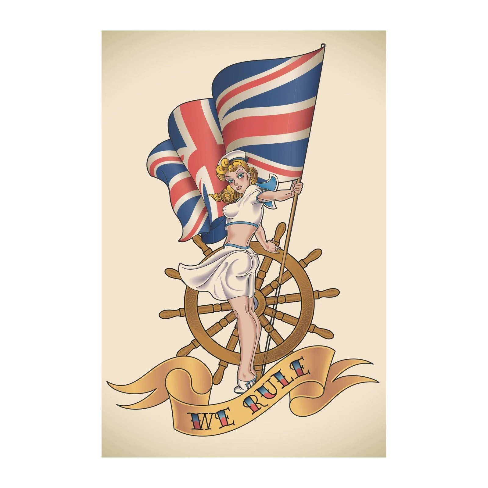 Vintage Sailor Girl Union Jack Flag Wall Art