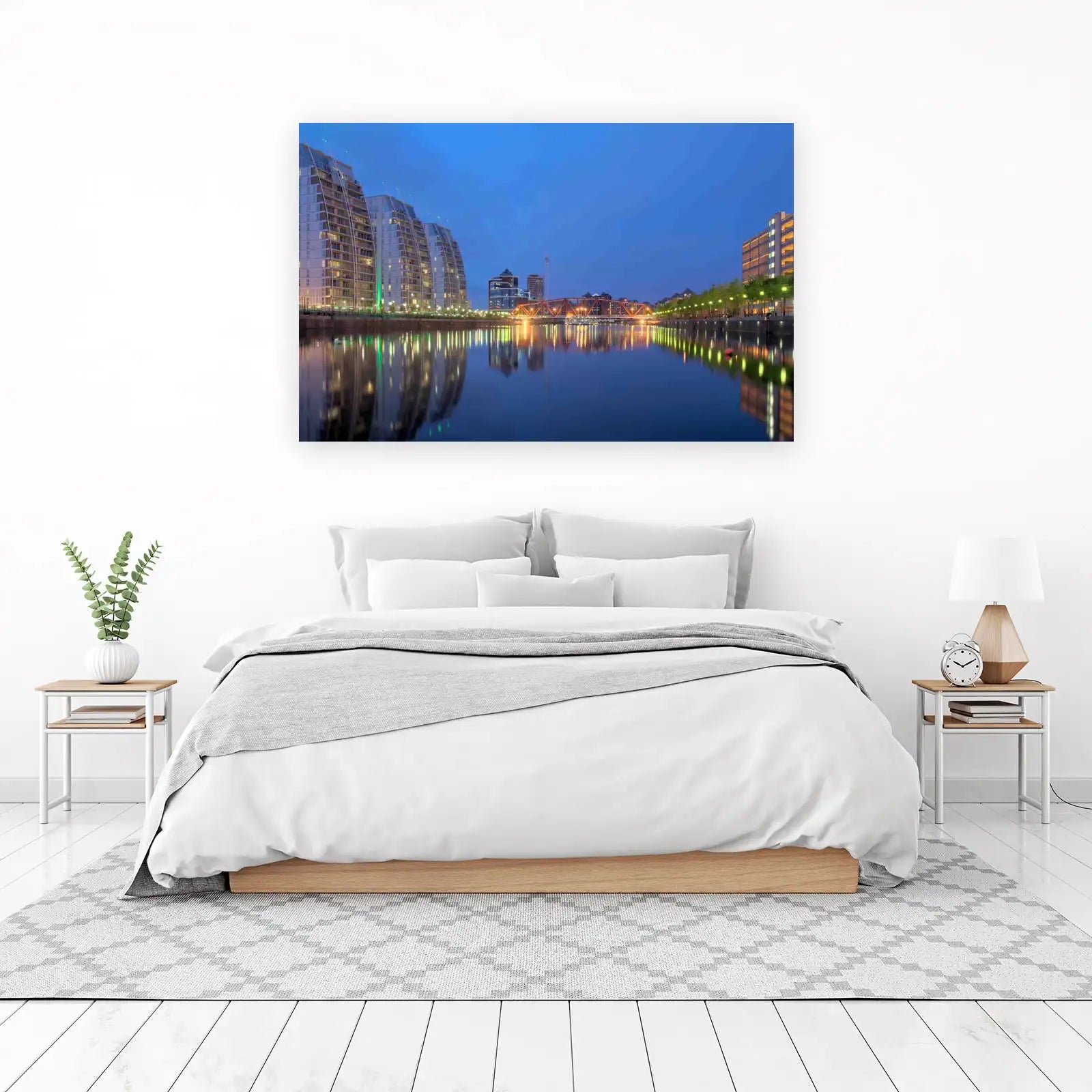 Modern Cityscape Waterfront Bridge Wall Art