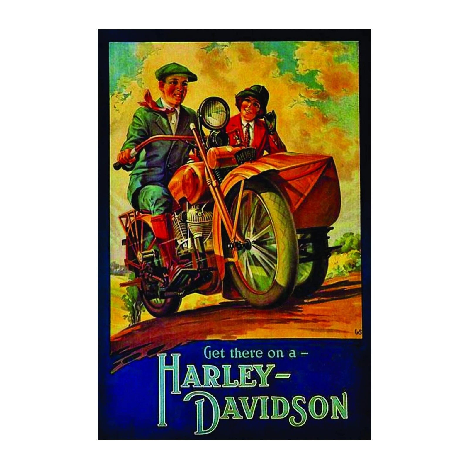 Vintage Harley Davidson Motorcycle with Sidecar Wall Art