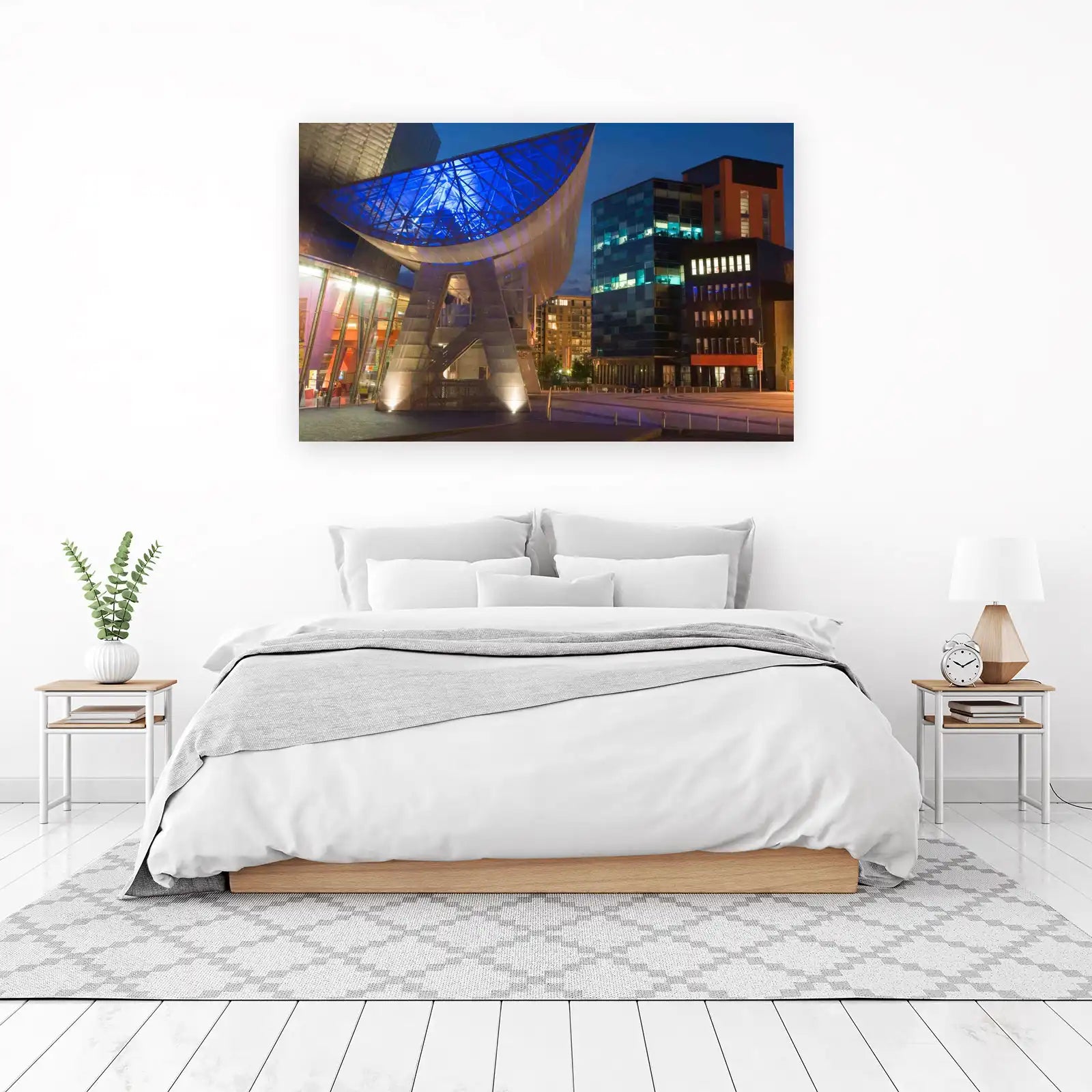 Modern Architecture Blue Neon Glow Wall Art