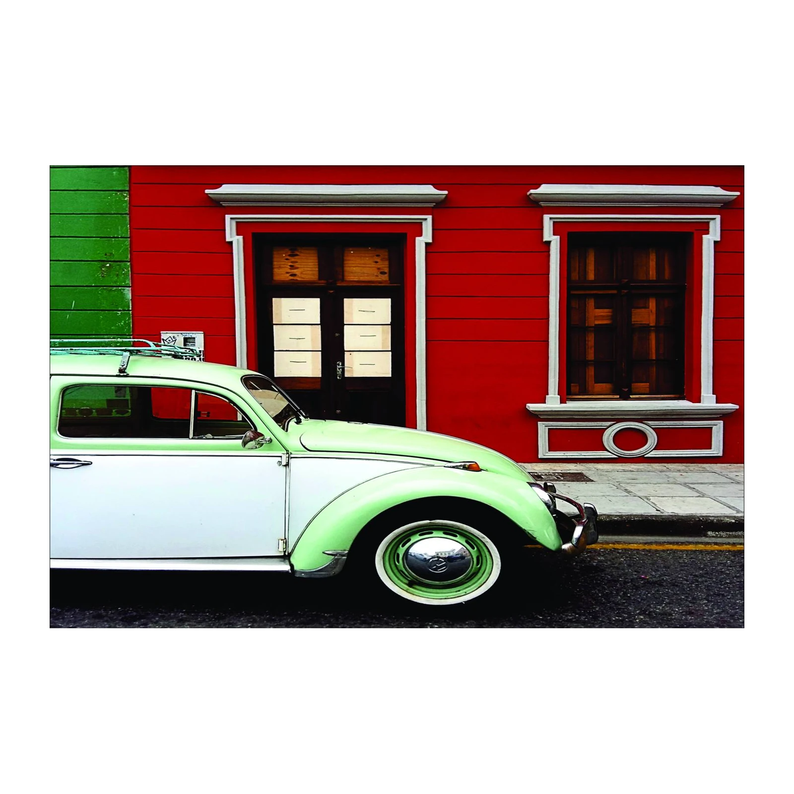 Retro Mint Green VW Beetle Red Wall Wall Art