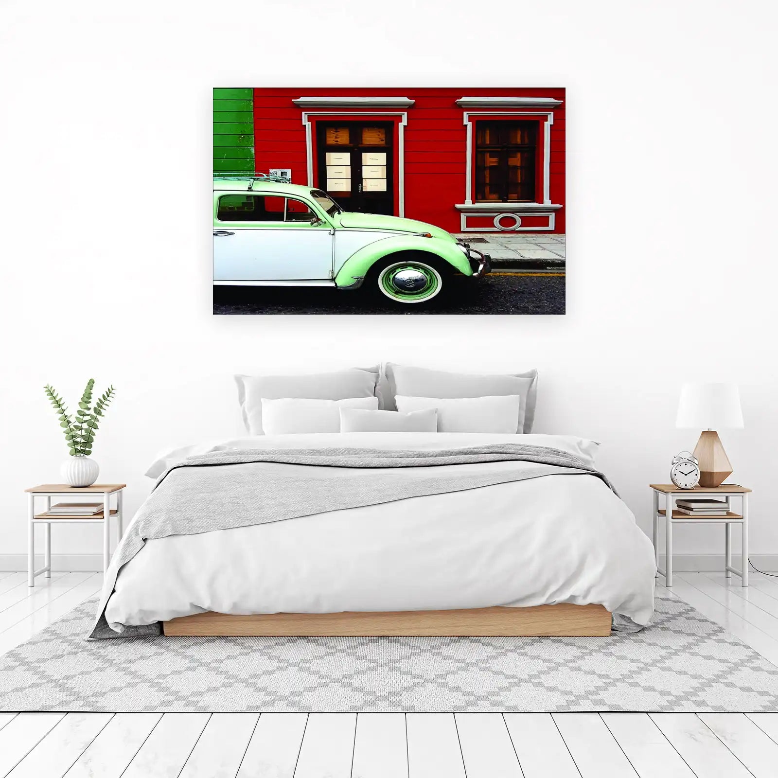Retro Mint Green VW Beetle Red Wall Wall Art