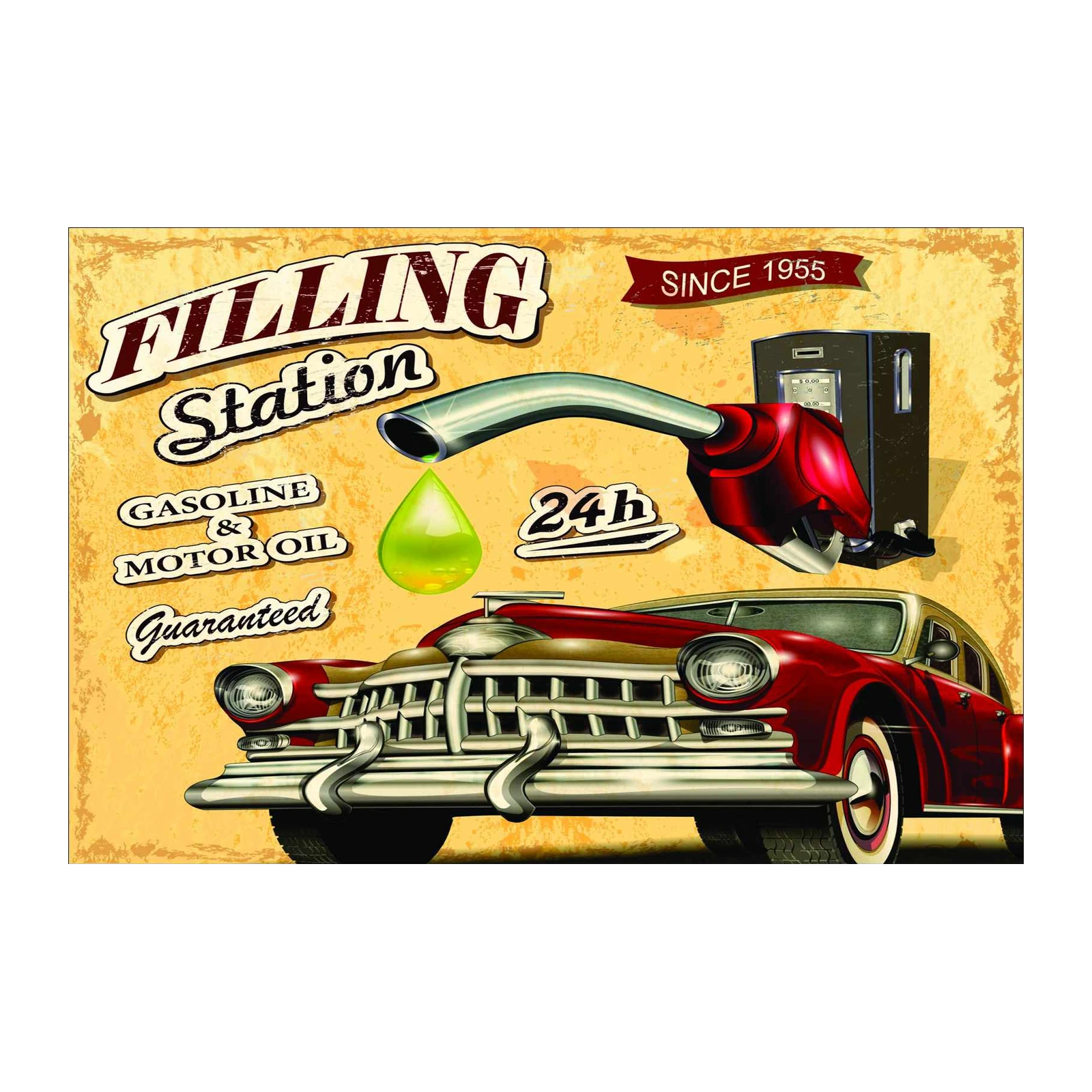 Retro Filling Station Classic Car Wall Art