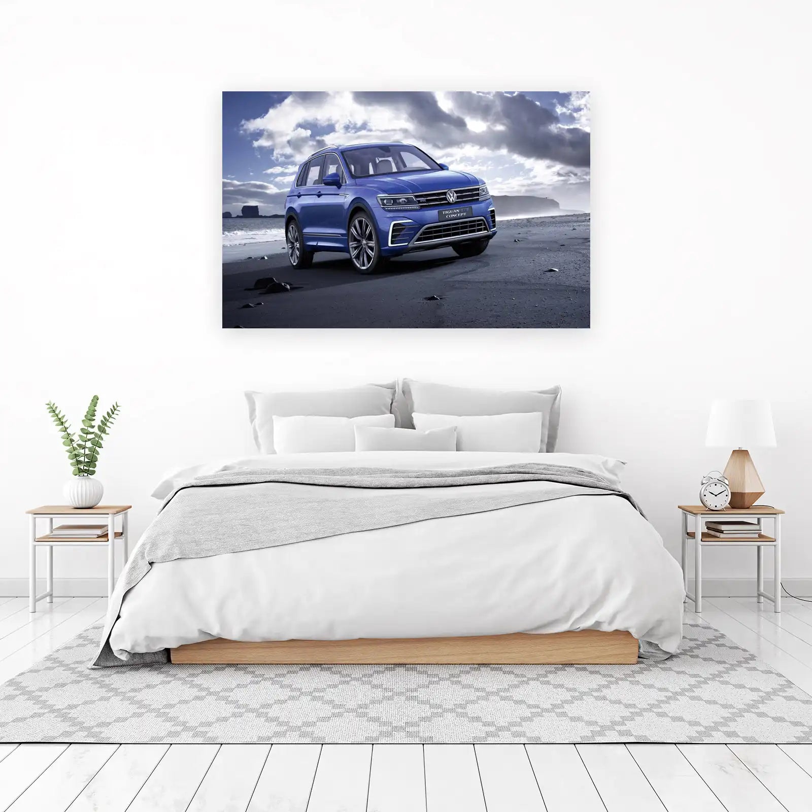 Vibrant Blue SUV on Beach Wall Art