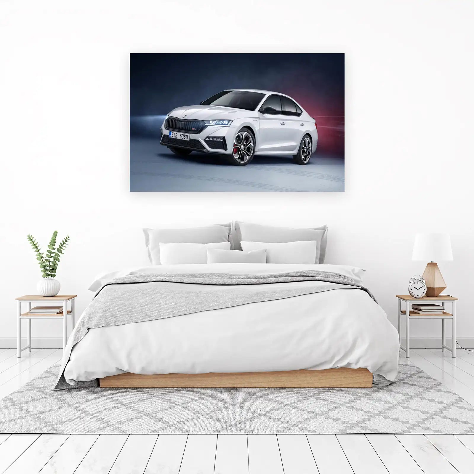 Sleek White Sedan Speed Wall Art