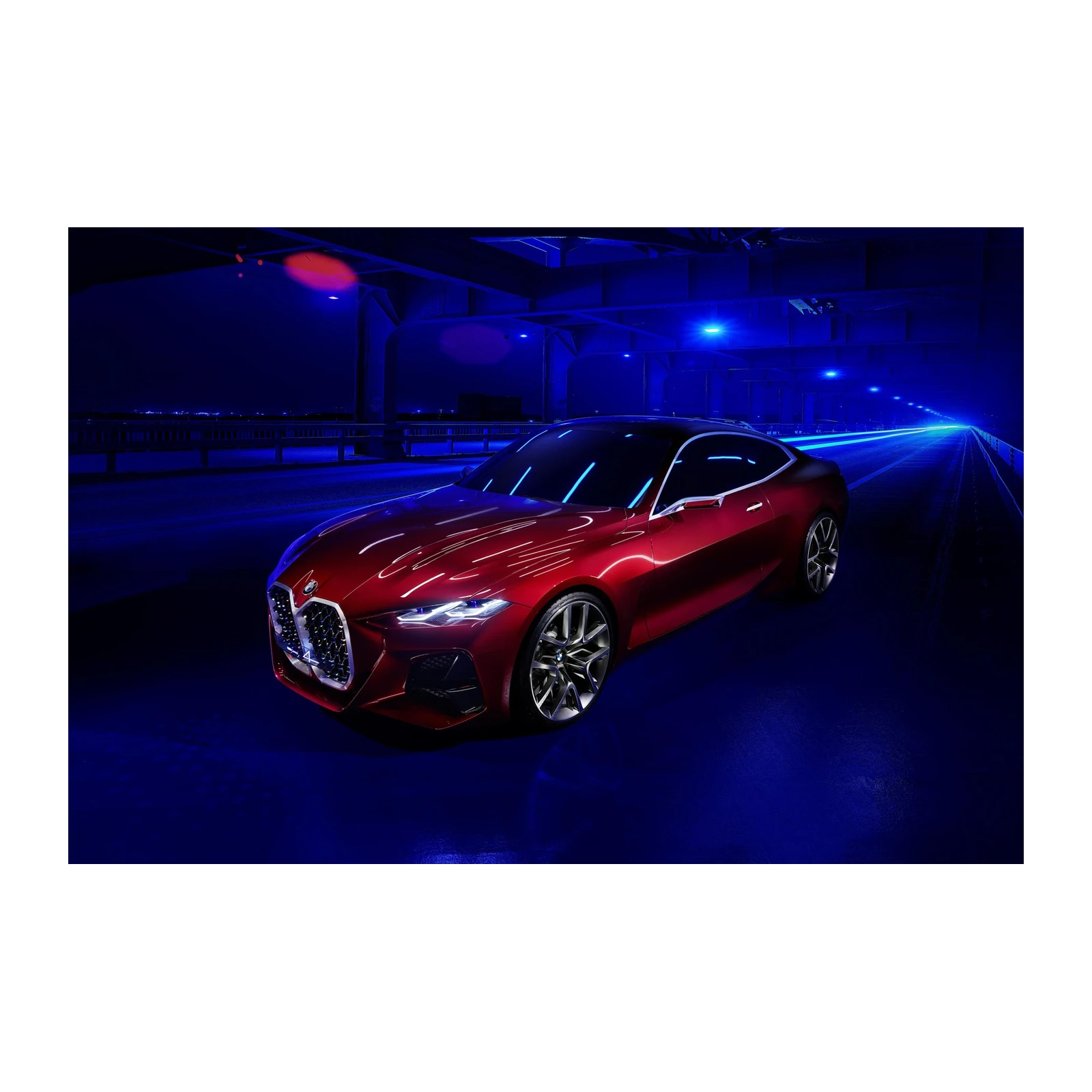 Sleek Red Coupe Night Drive Wall Art