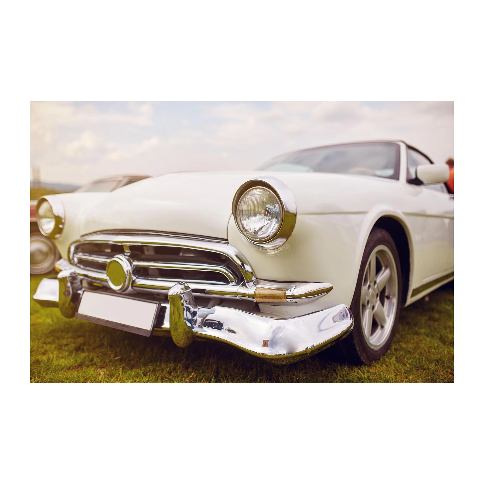 Elegant White Vintage Car Wall Art