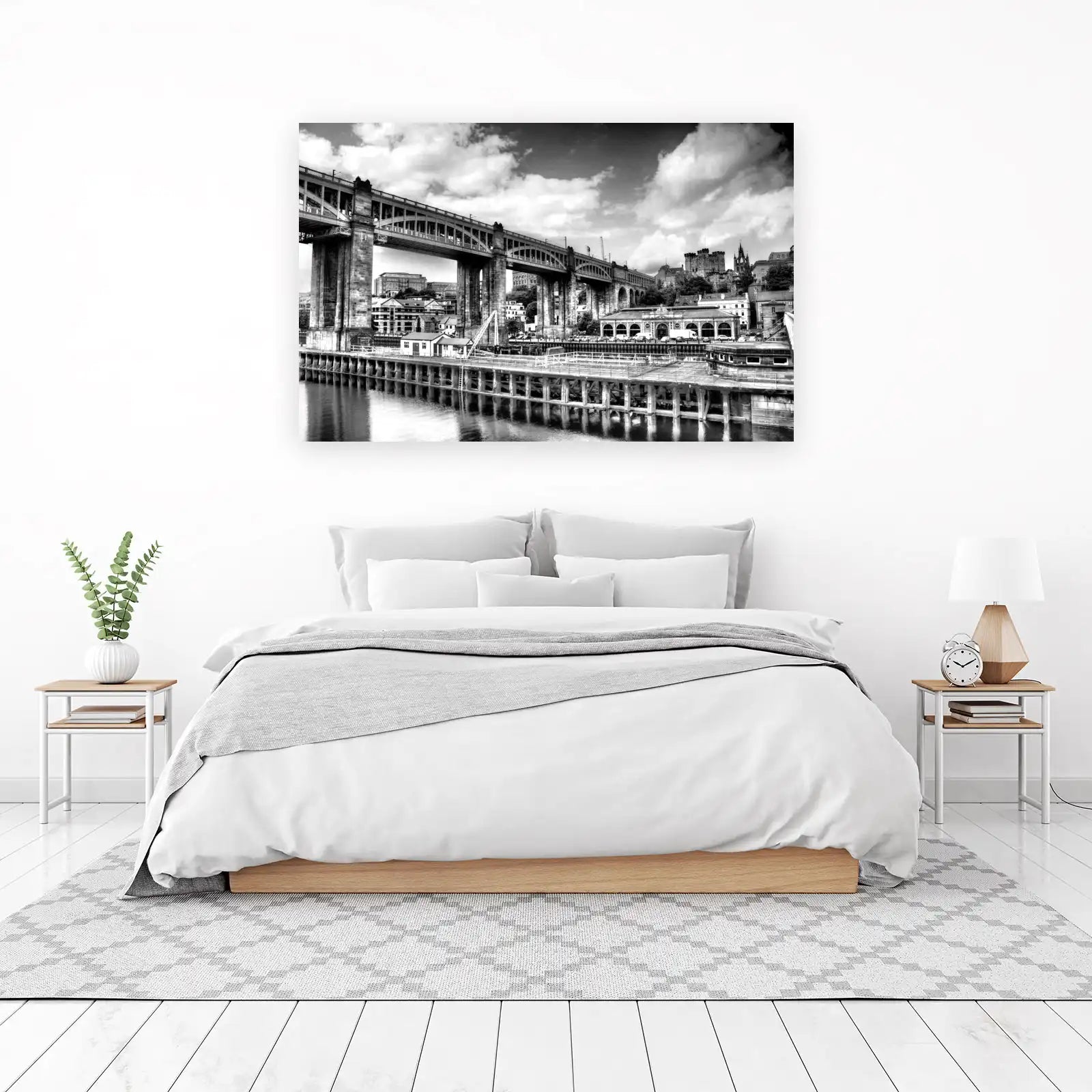 Monochrome Cityscape Bridge Wall Art