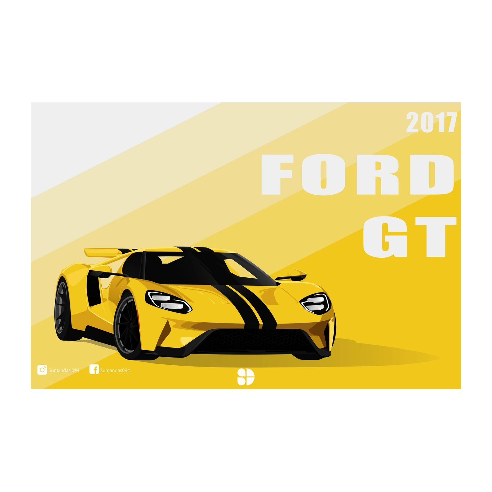 2017 Yellow Ford GT Racing Car Wall Art