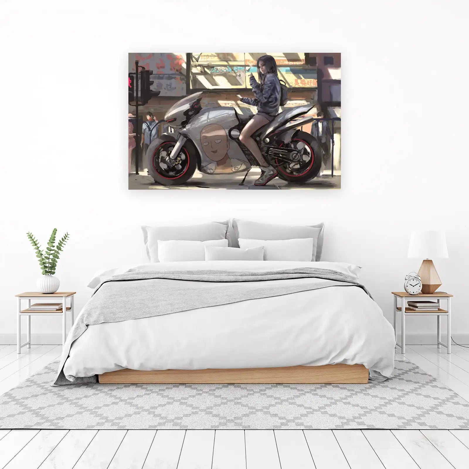 Anime Girl & Saitama Motorcycle Wall Art