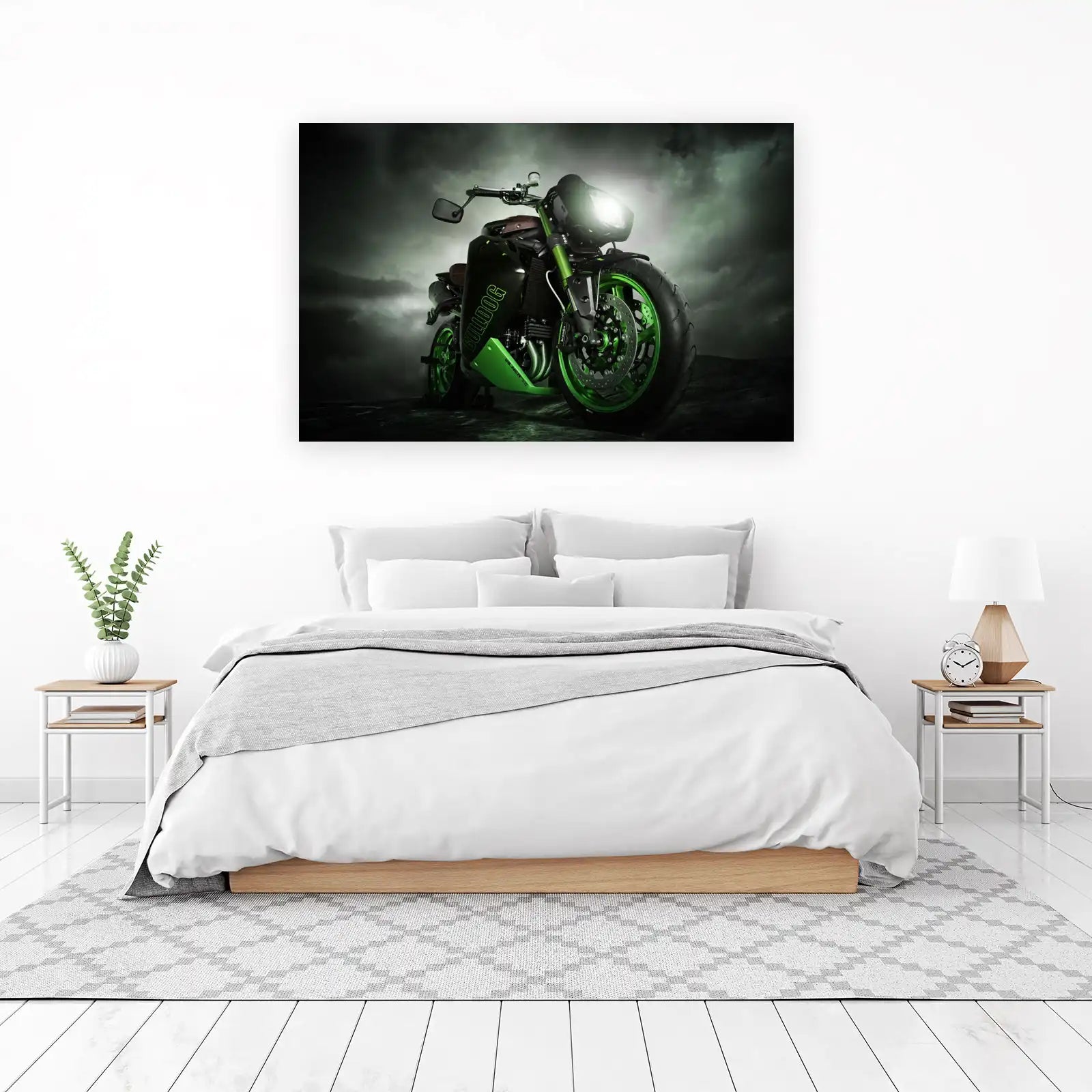 Aggressive Bulldog Motorcycle Green Accents Wall Art