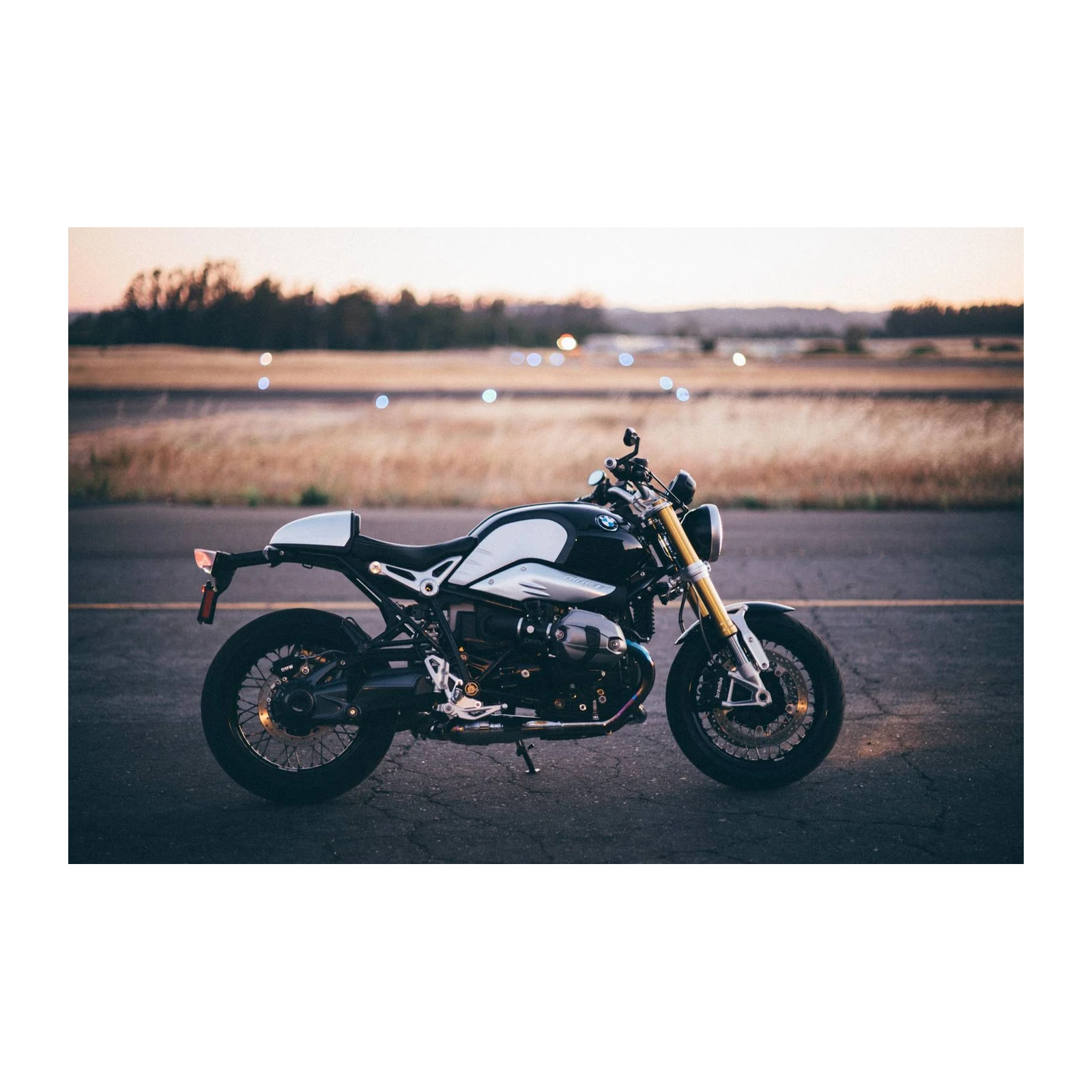 BMW R NineT Motorcycle at Sunset Wall Art