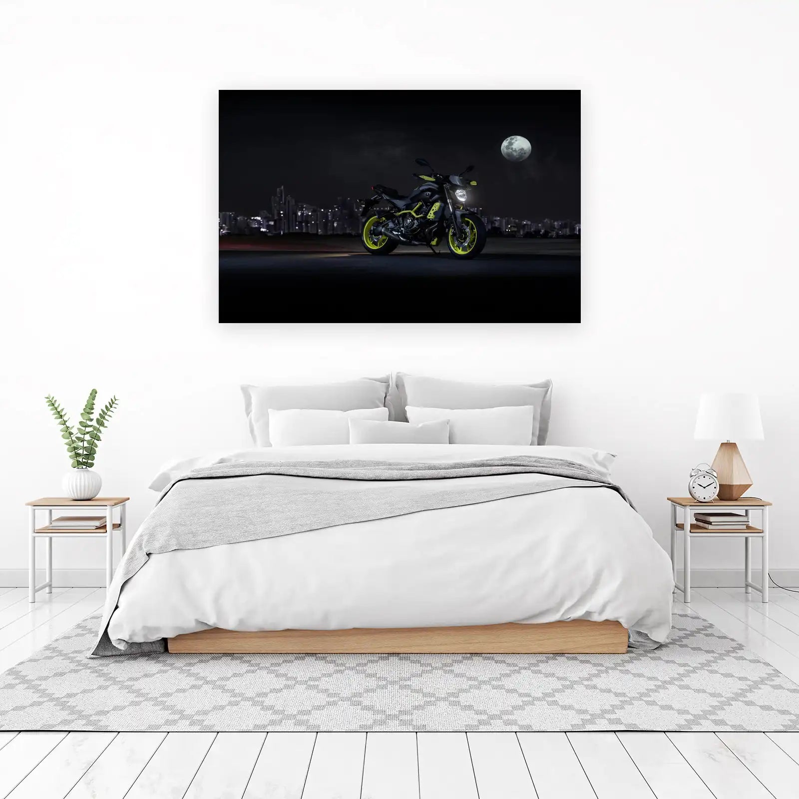 Night Rider Motorcycle Cityscape Wall Art
