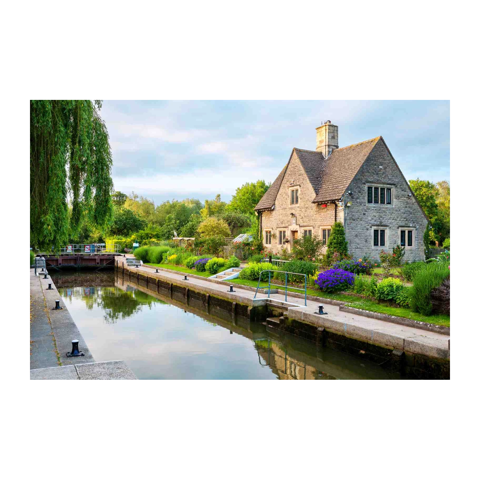 Tranquil Waterside Cottage Serene Landscape Wall Art