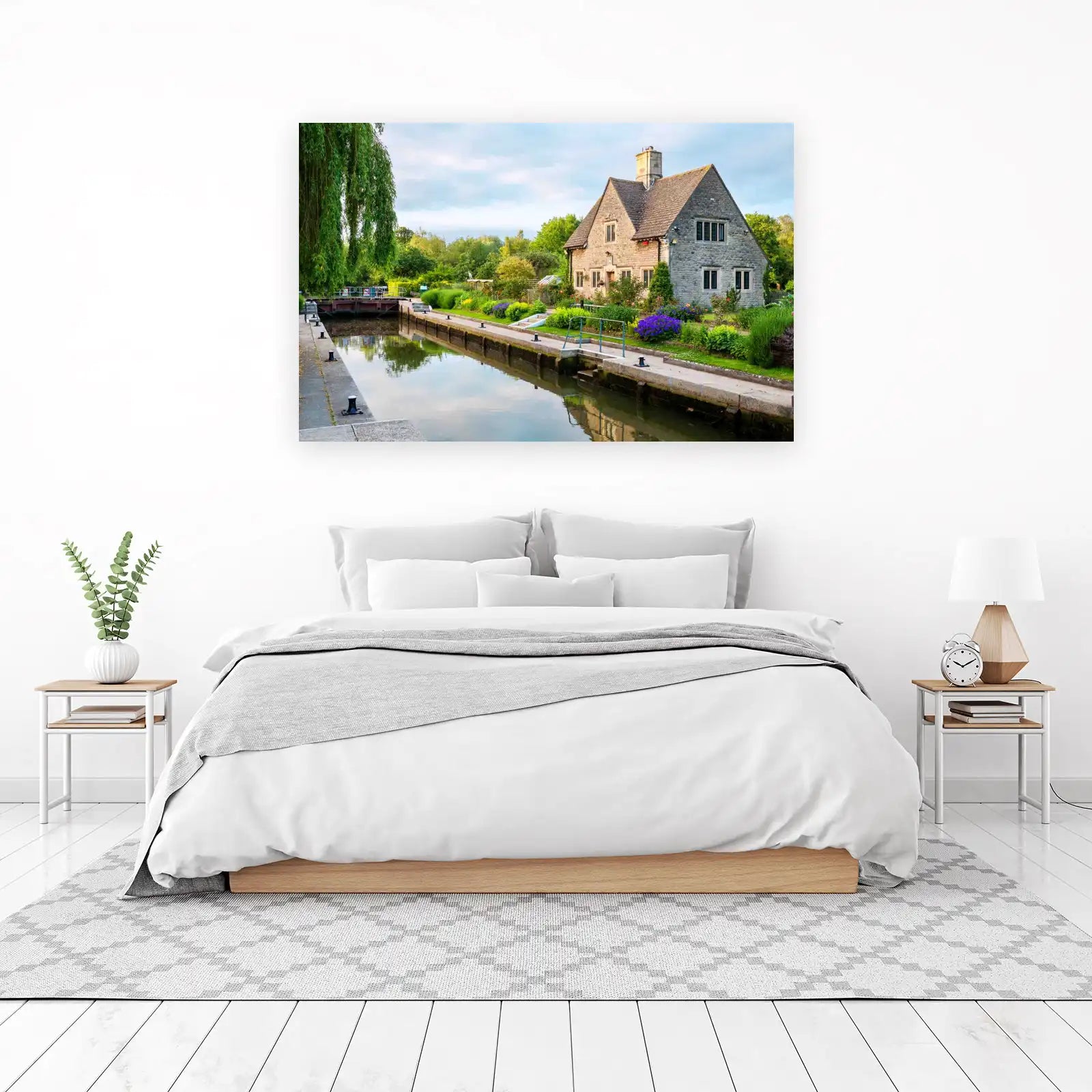 Tranquil Waterside Cottage Serene Landscape Wall Art