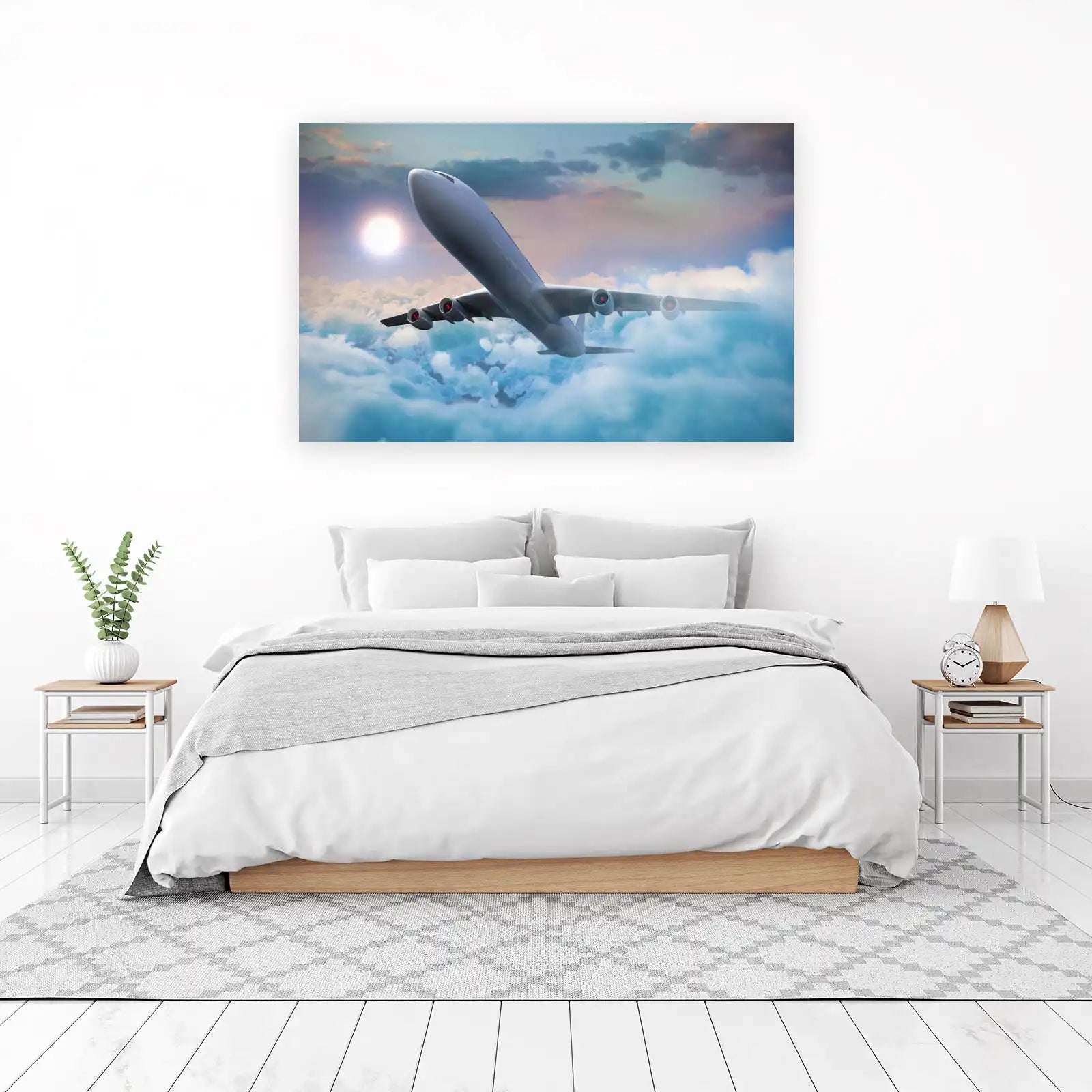 Airplane Soaring Through Clouds Wall Art