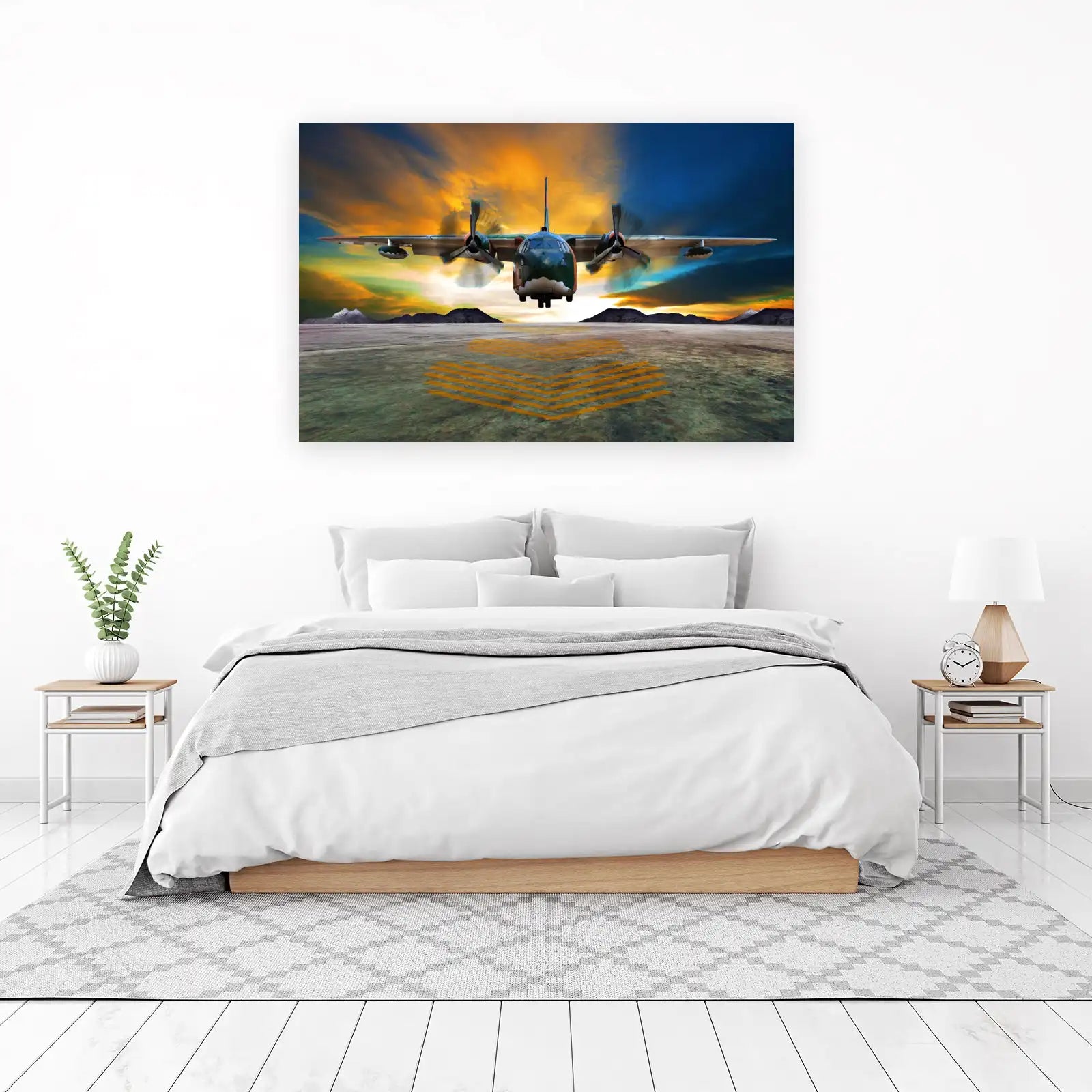 Propeller Plane Landing Sunset Wall Art