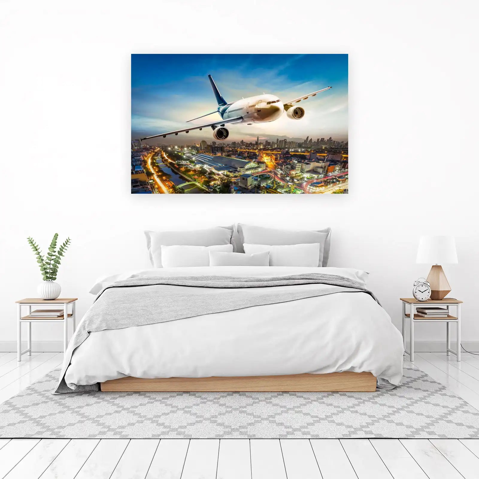 Airplane Over Cityscape Wall Art