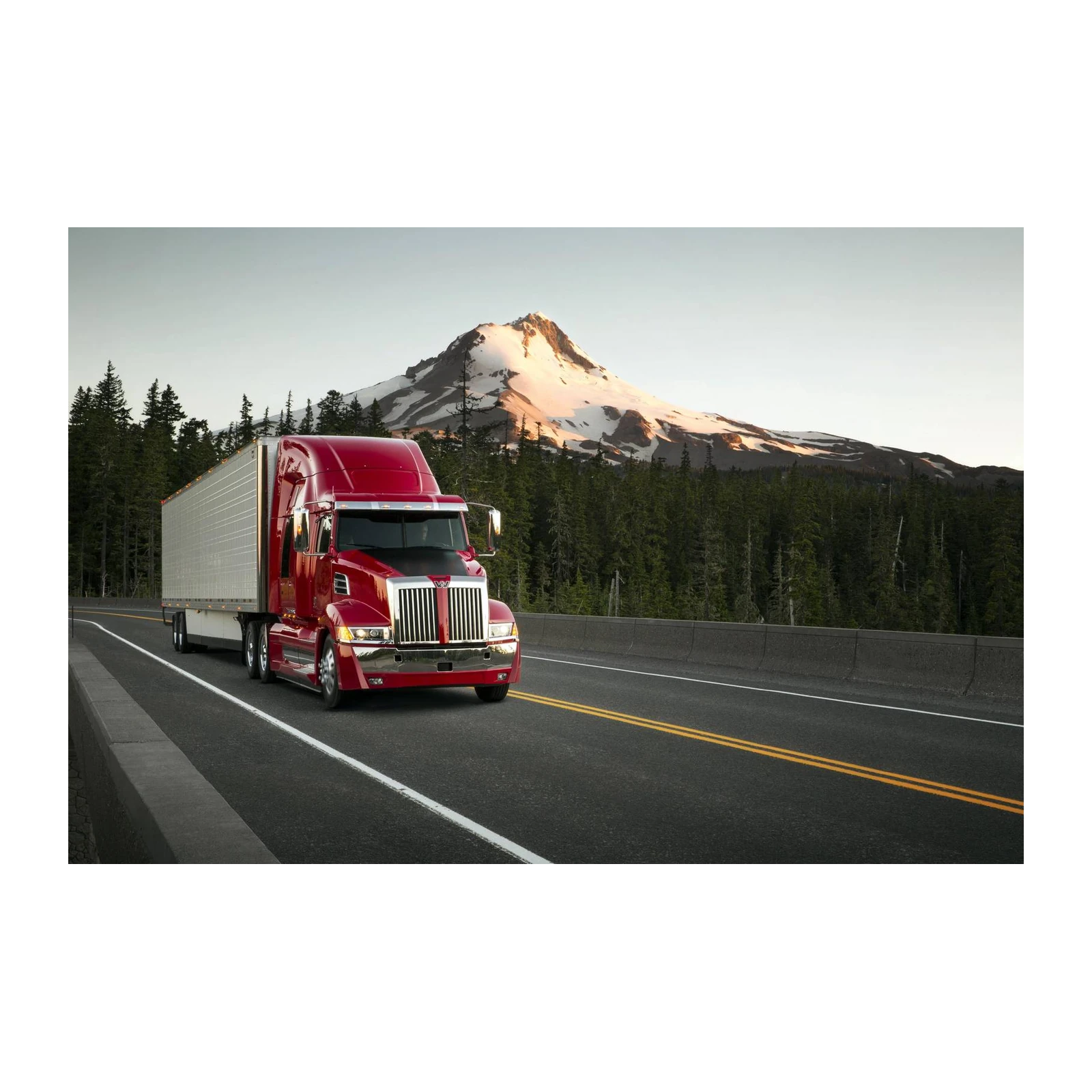 Red Truck Mountain Highway Wall Art