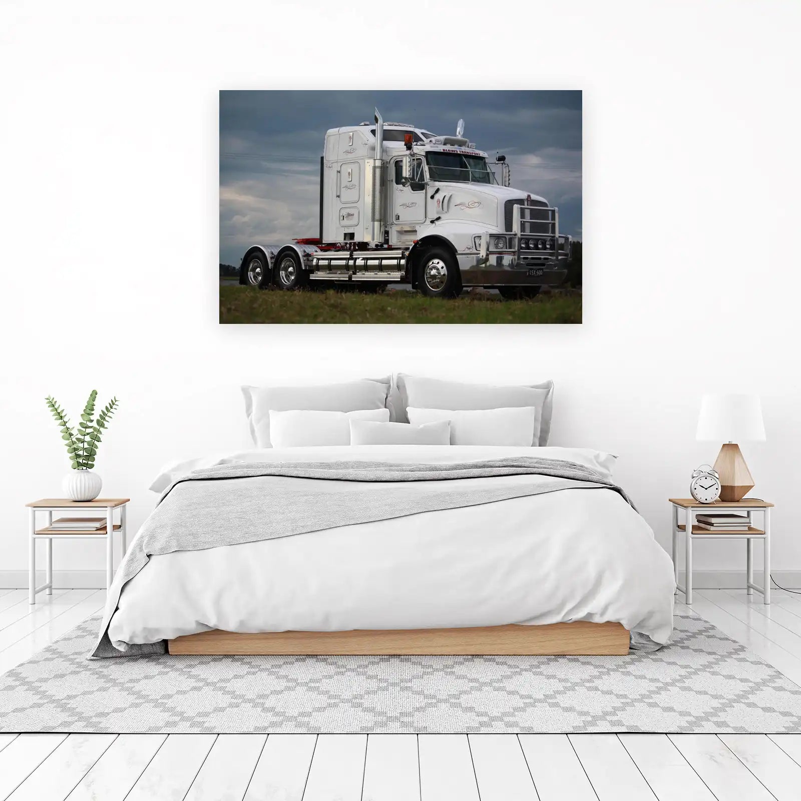 Majestic White Semi Truck Custom Art Wall Art
