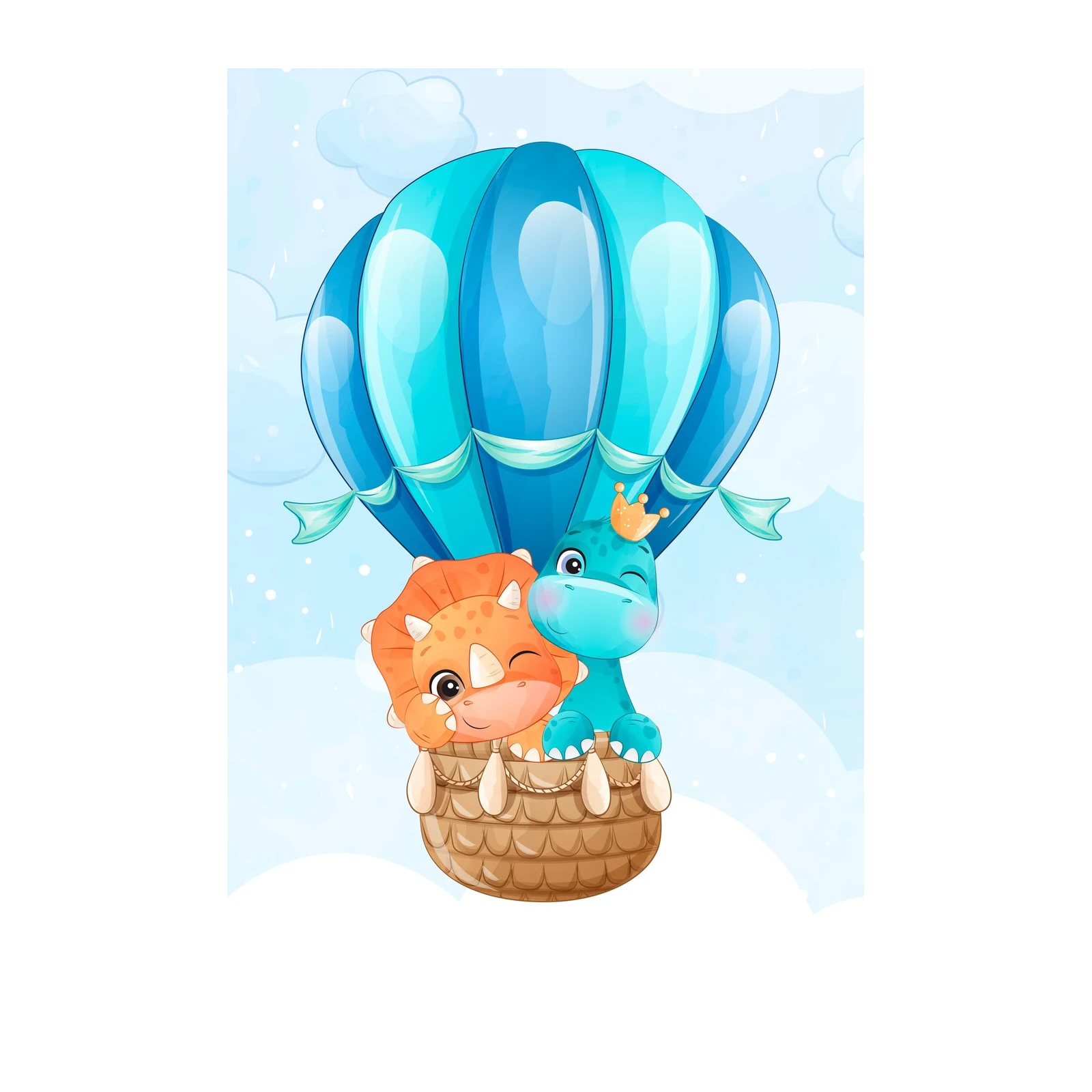 Cute Dinosaurs Hot Air Balloon Adventure Wall Art