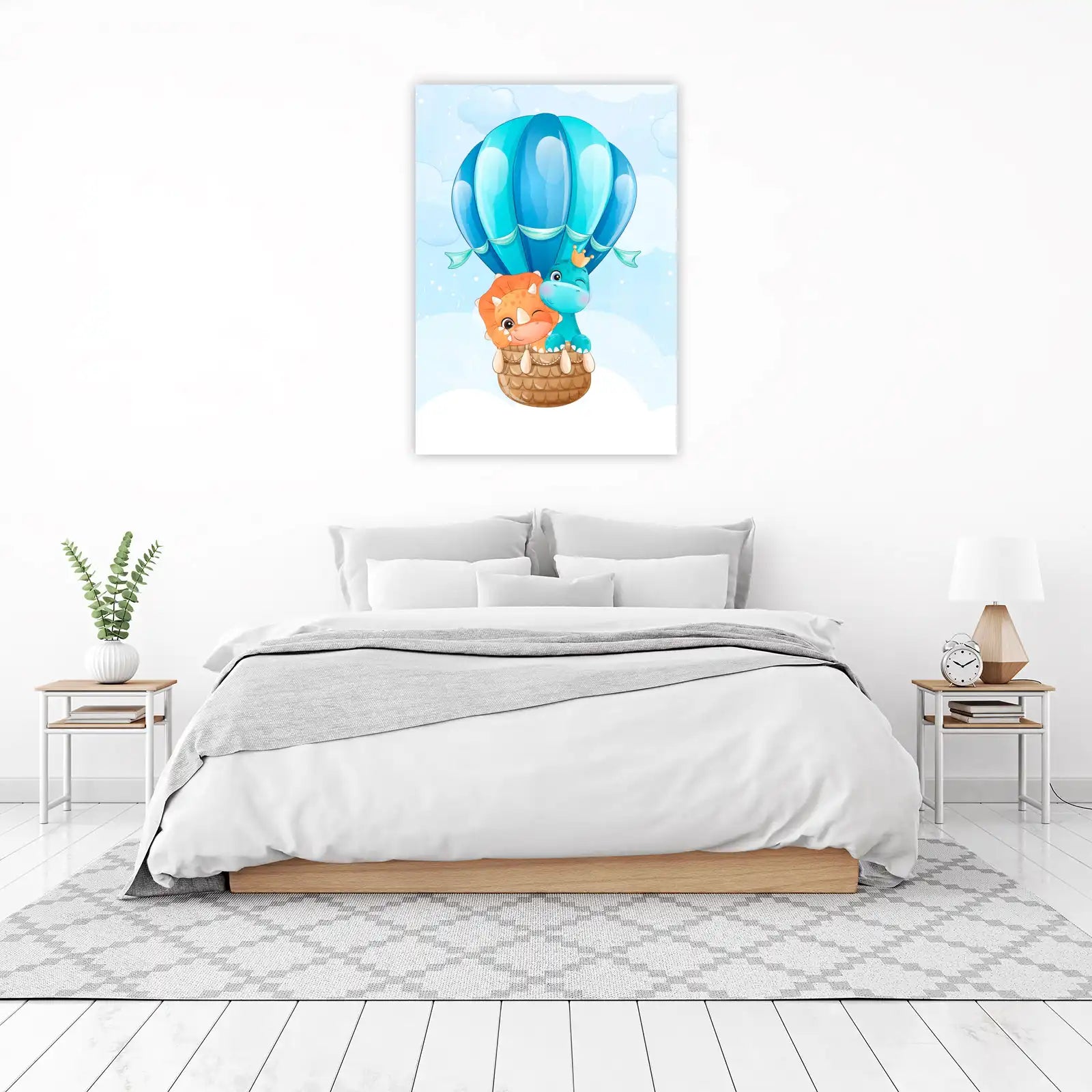 Cute Dinosaurs Hot Air Balloon Adventure Wall Art