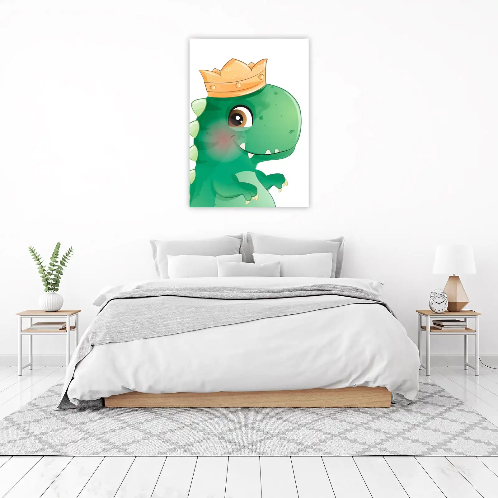 Adorable King Dinosaur Watercolor Wall Art