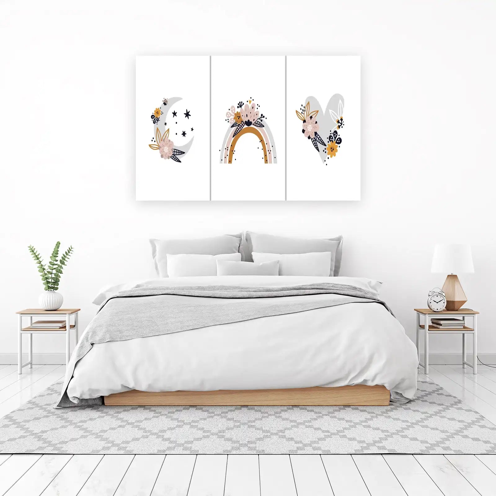 Boho Floral Moon & Heart Wall Art Wall Art