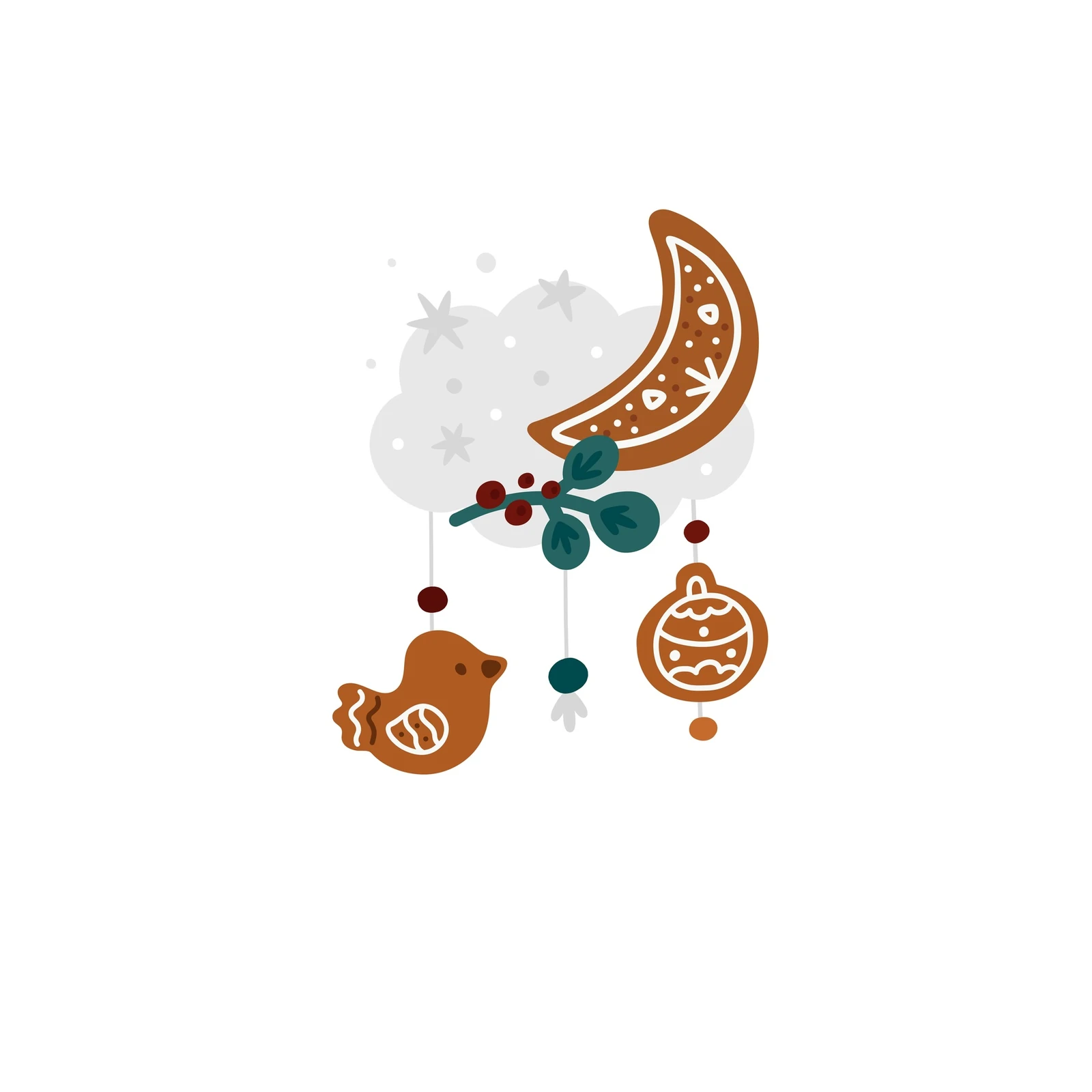 Whimsical Winter Holiday Gingerbread Bird Moon Wall Art