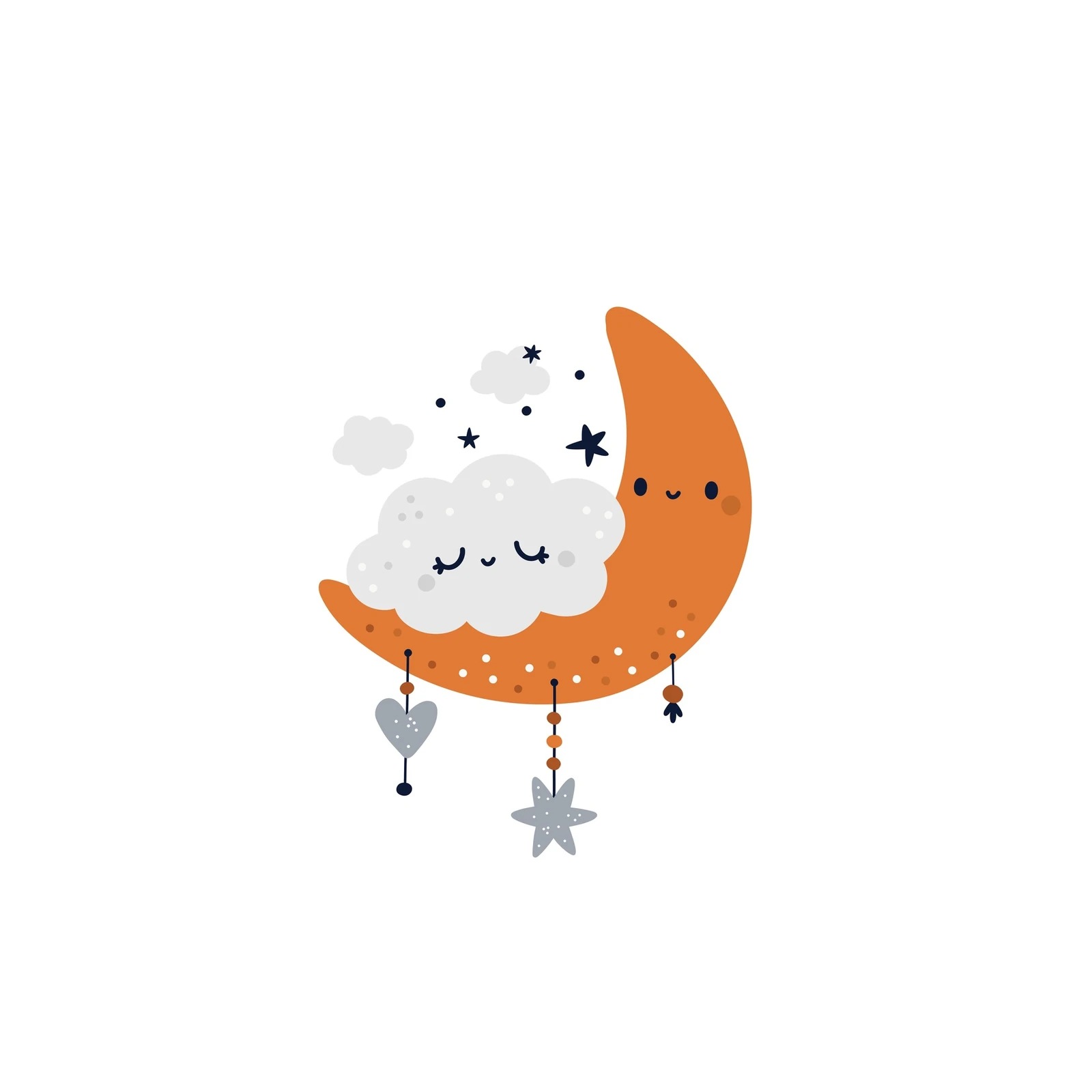 Cute Sleeping Moon & Stars Nursery Wall Art