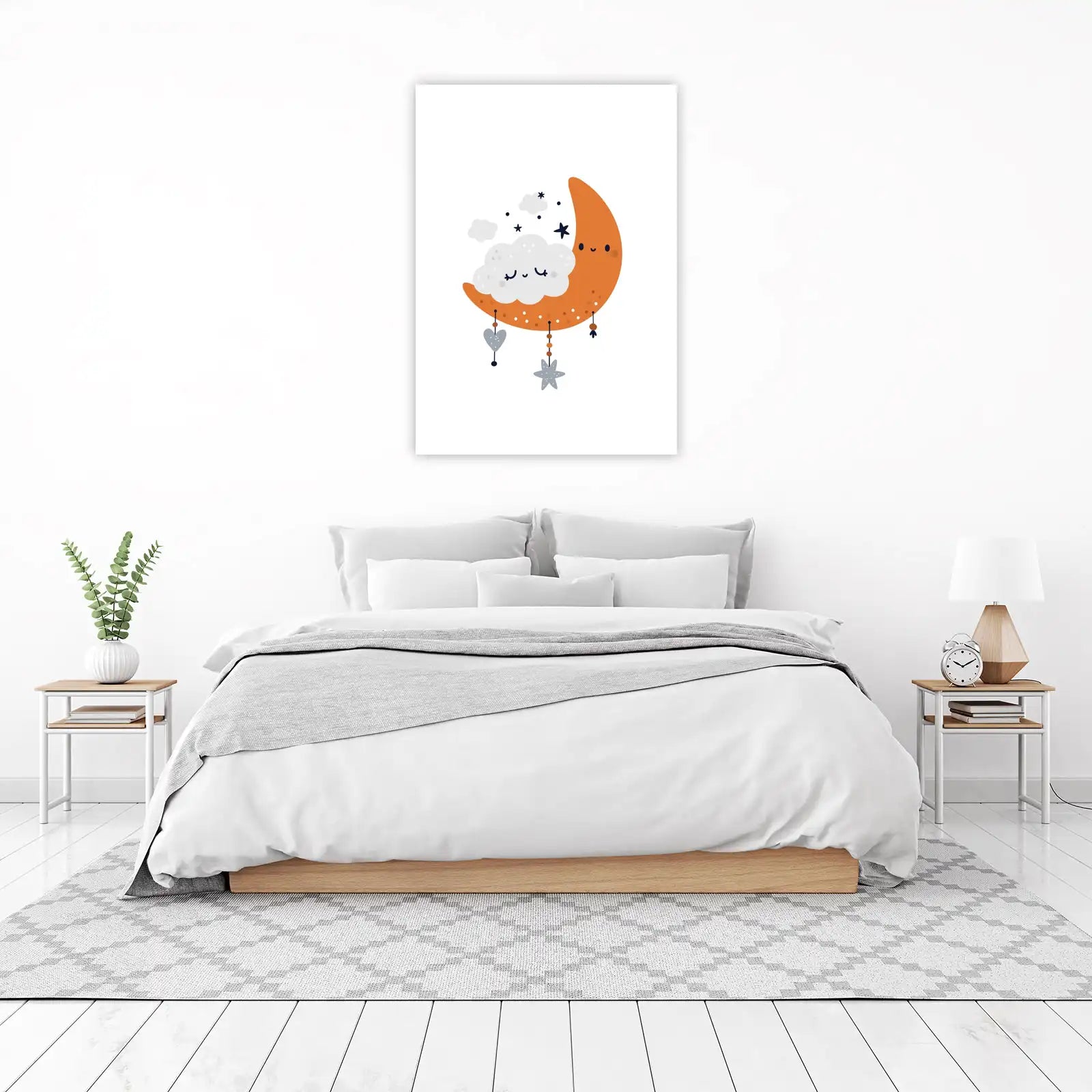Cute Sleeping Moon & Stars Nursery Wall Art