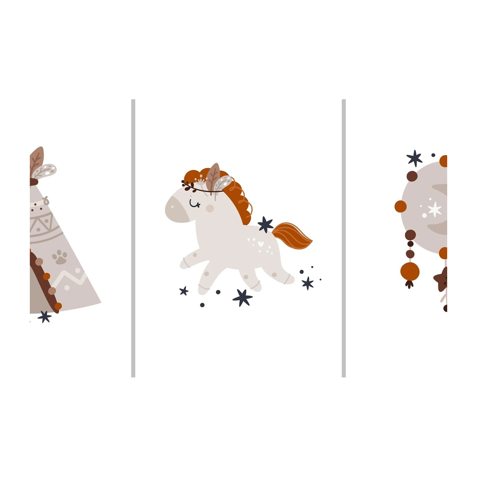 Boho Woodland Creatures Teepee & Moon Wall Art Wall Art